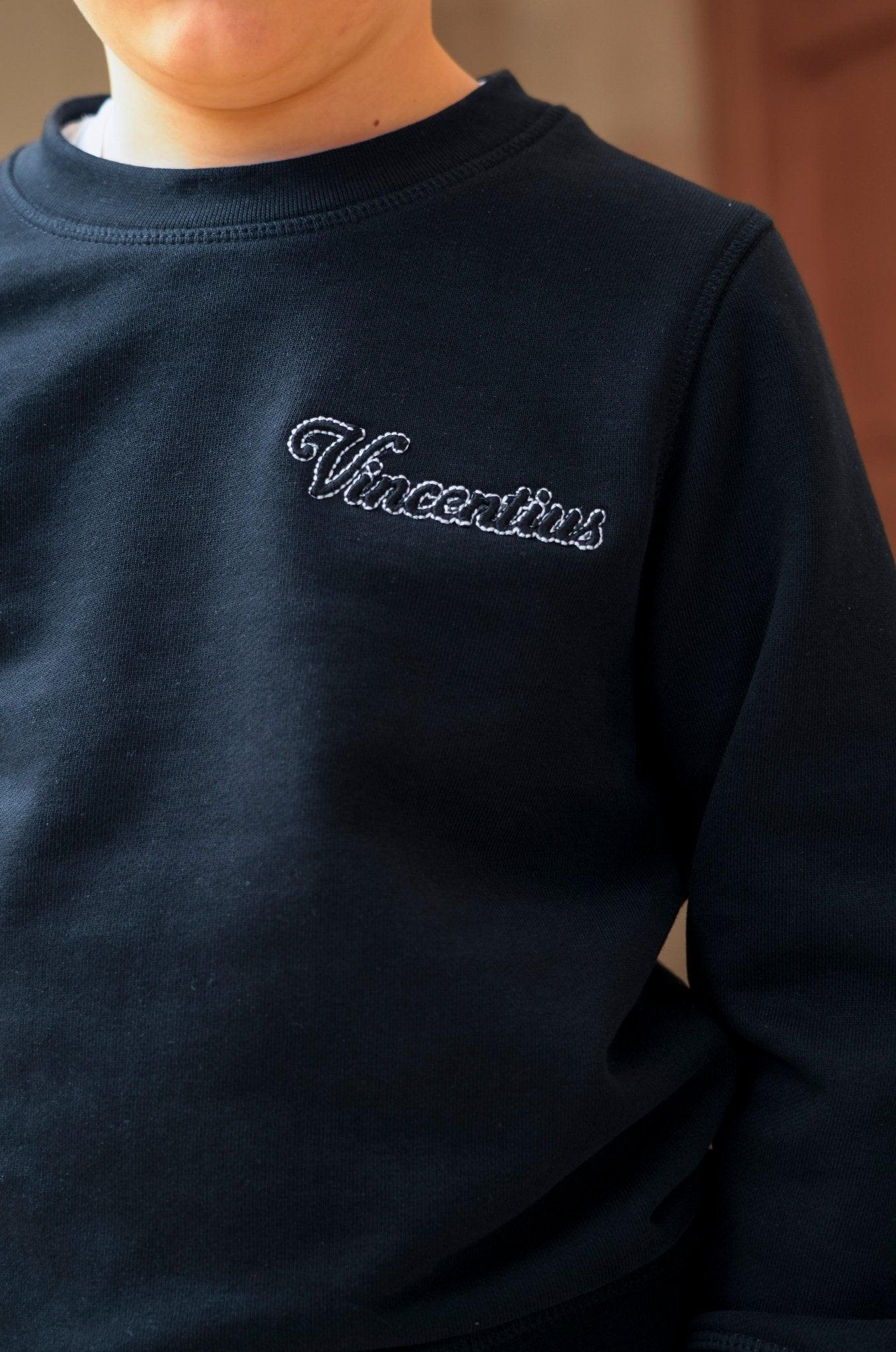 Boy's Loopback Script Crew Neck Tracksuit - Navy - Vincentius