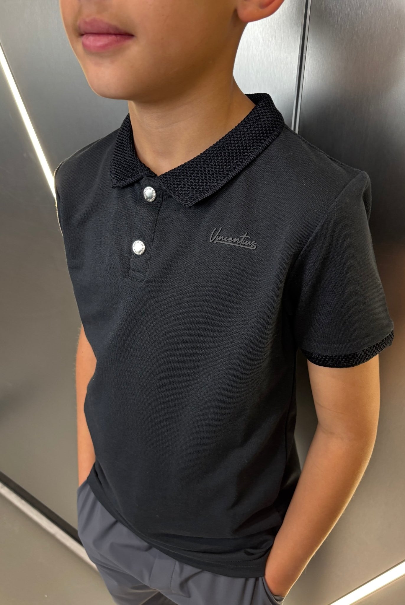 Boys Luxury Pique Logo Polo - Navy - Vincentius
