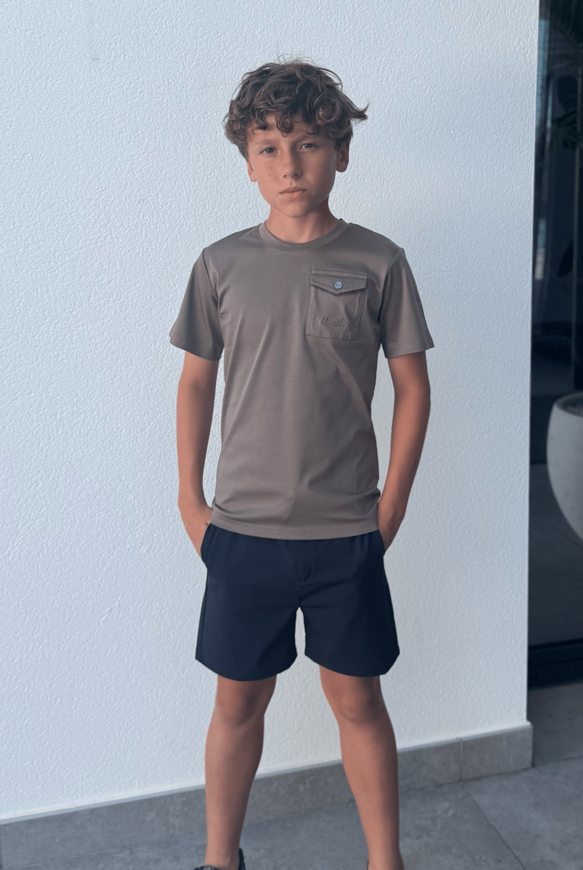 Boy's Luxury Pocket Logo T-Shirt - Mocha - Vincentius