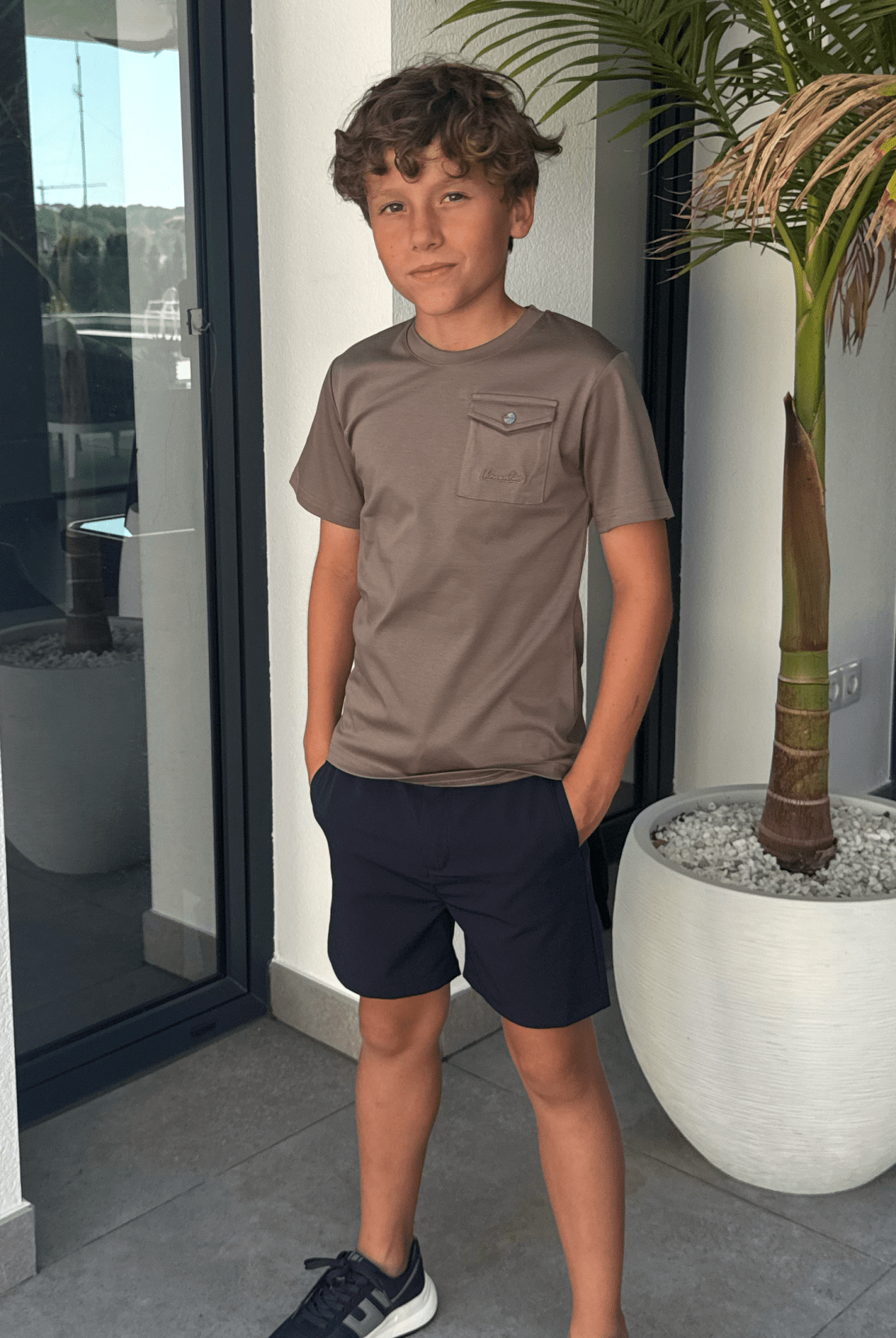 Boy's Luxury Pocket Logo T-Shirt - Mocha - Vincentius