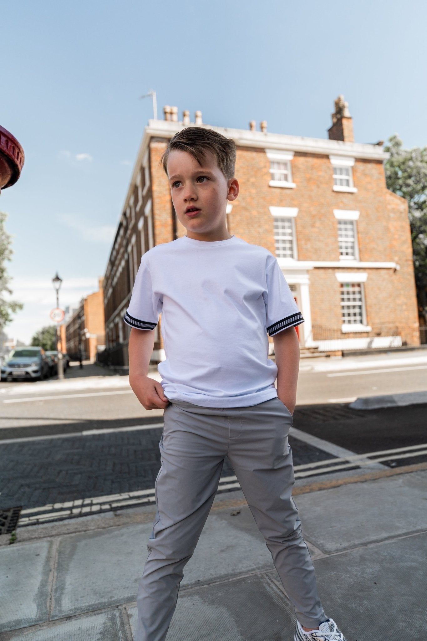Boys Ribbed Cuff White T Shirt - Vincentius