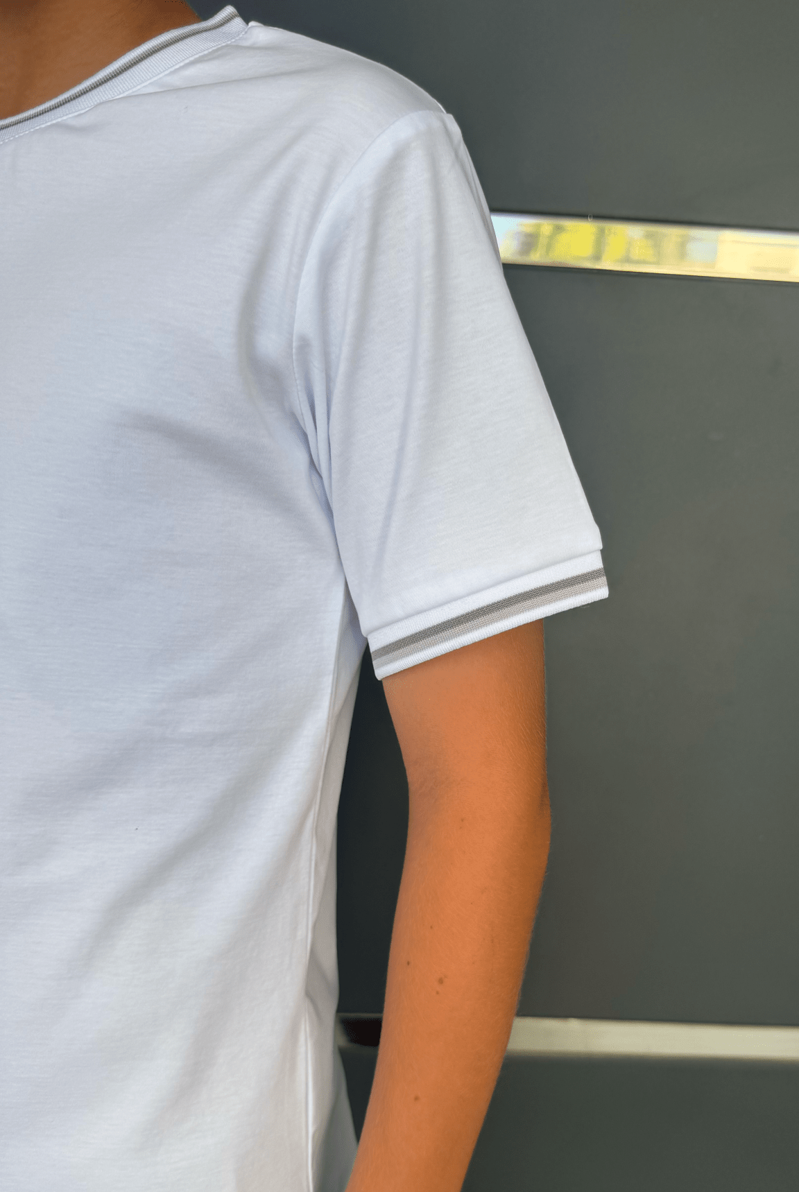 Boy's Striped Cuff T-Shirt - White - Vincentius