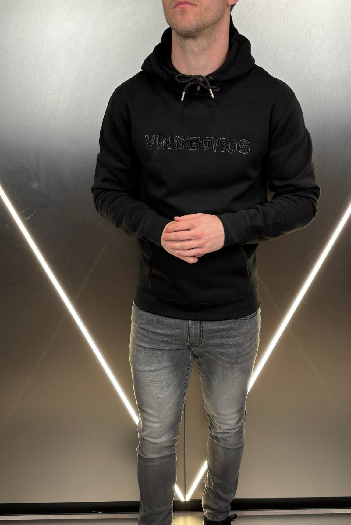 Double Embroidery Luxe Hoodie - Black - Vincentius