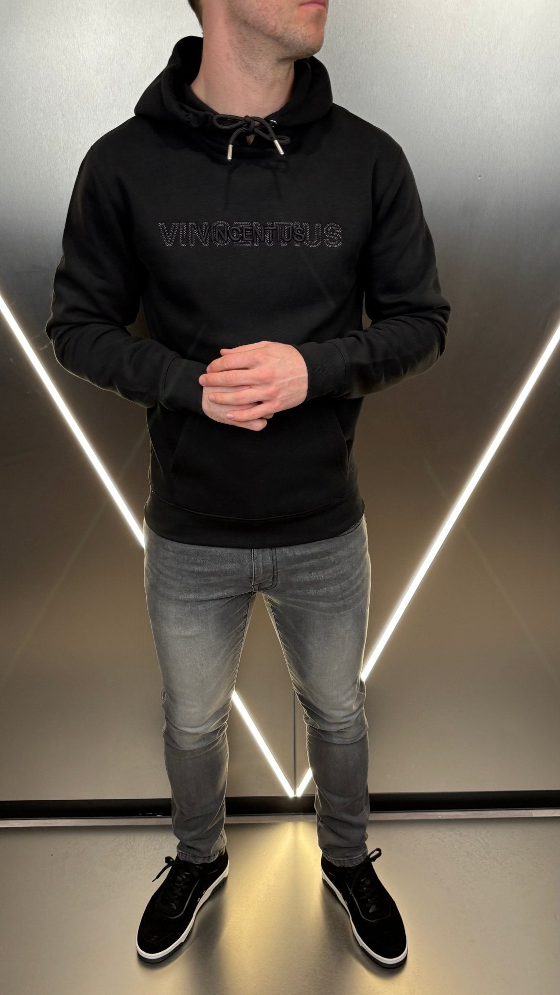 Double Embroidery Luxe Hoodie - Black - Vincentius