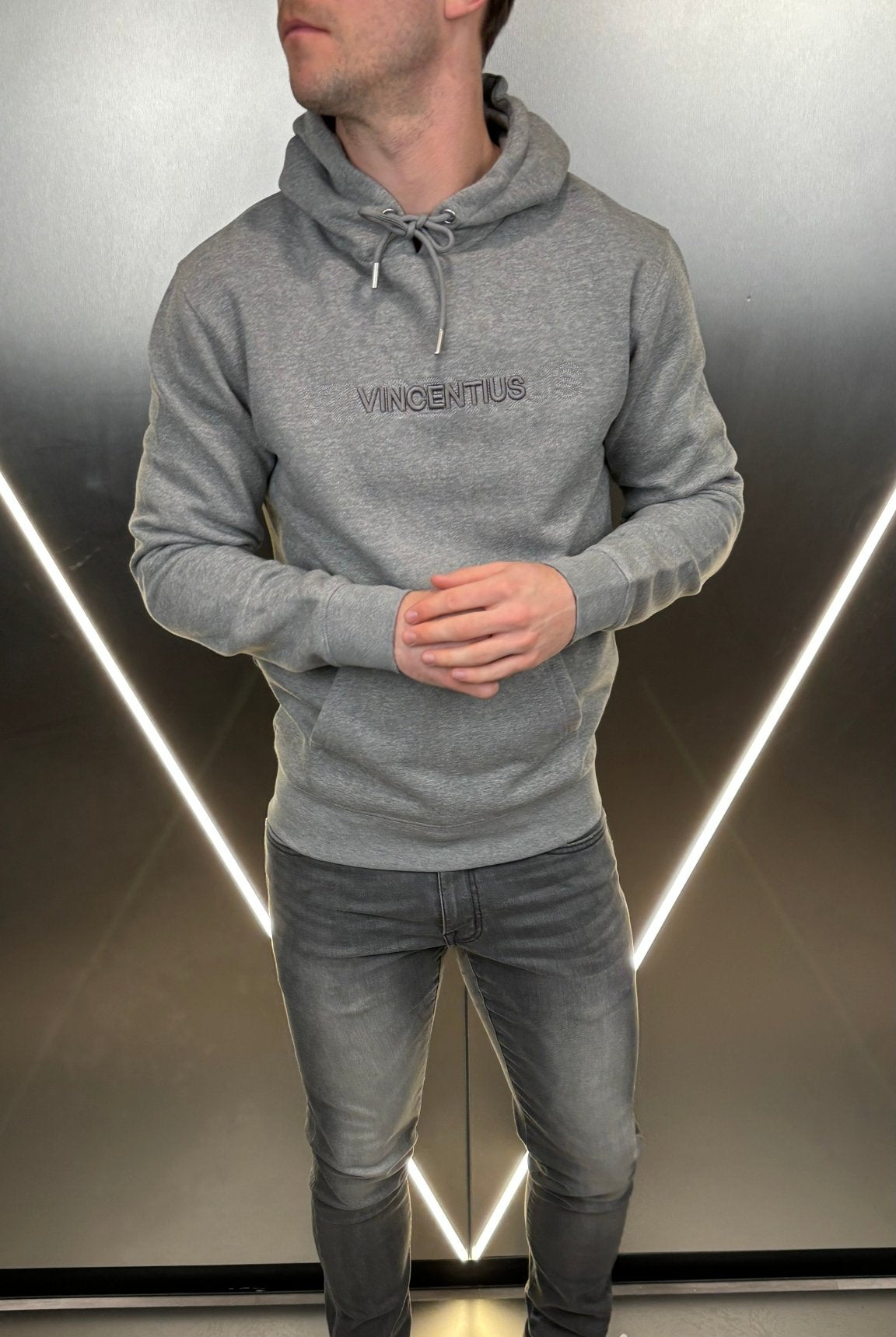 Double Embroidery Luxe Hoodie - Grey Marl - Vincentius
