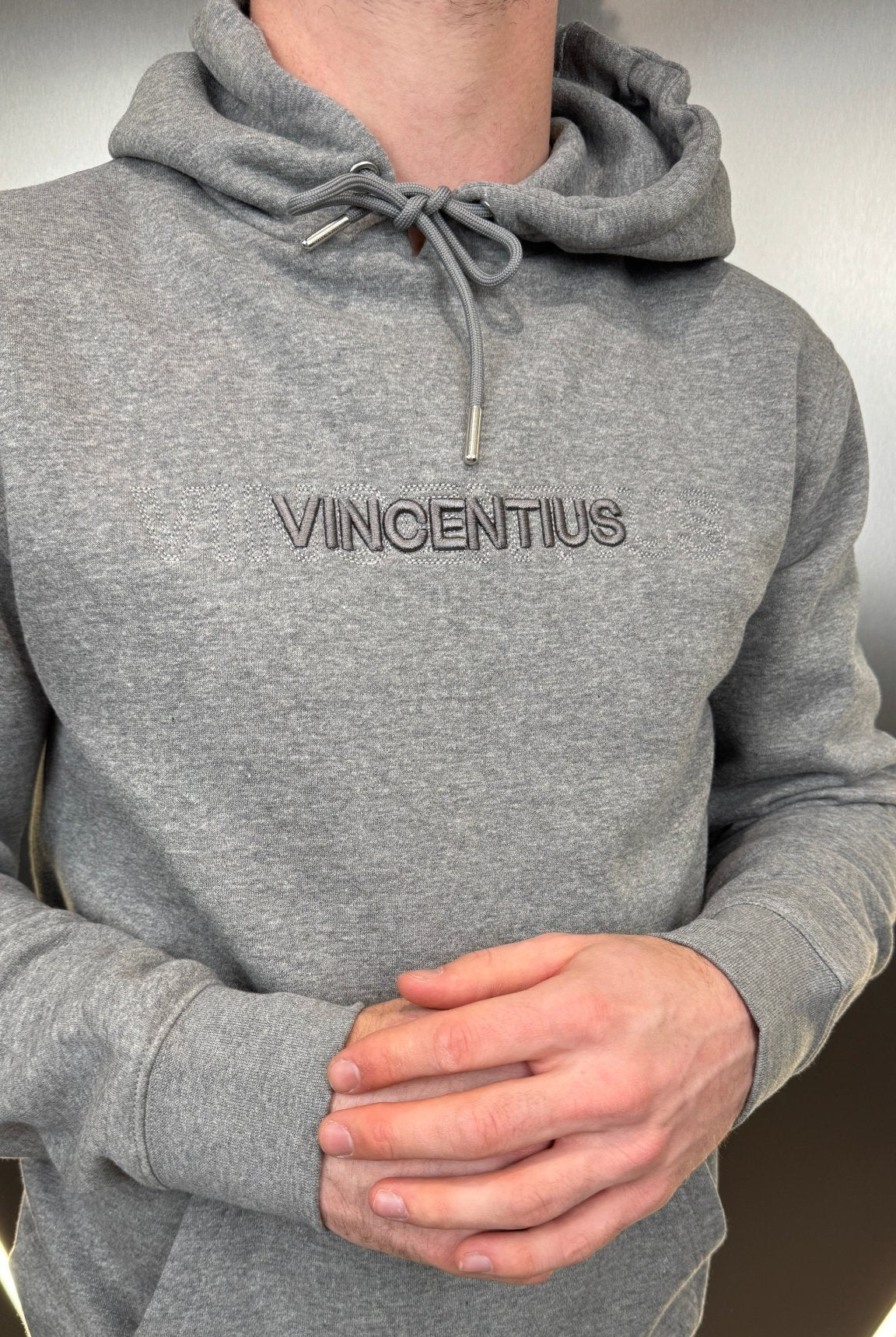 Double Embroidery Luxe Hoodie - Grey Marl - Vincentius