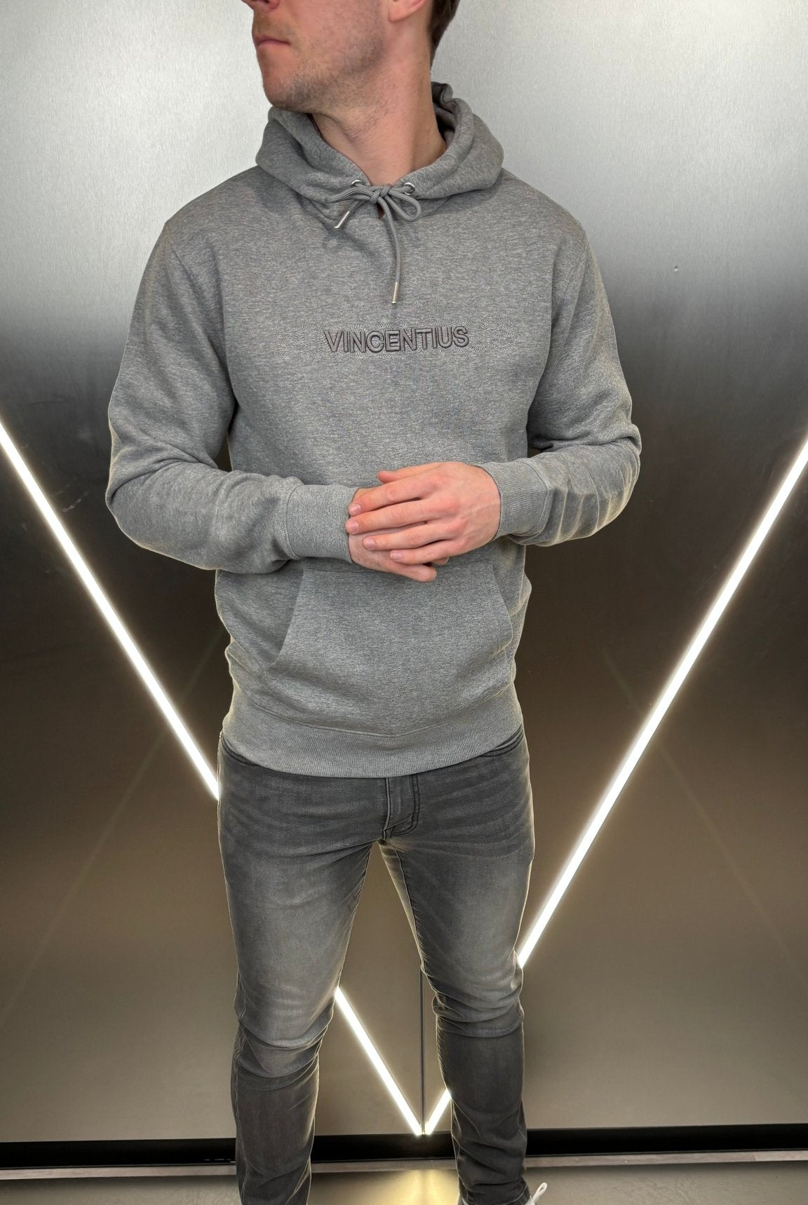 Double Embroidery Luxe Hoodie - Grey Marl - Vincentius