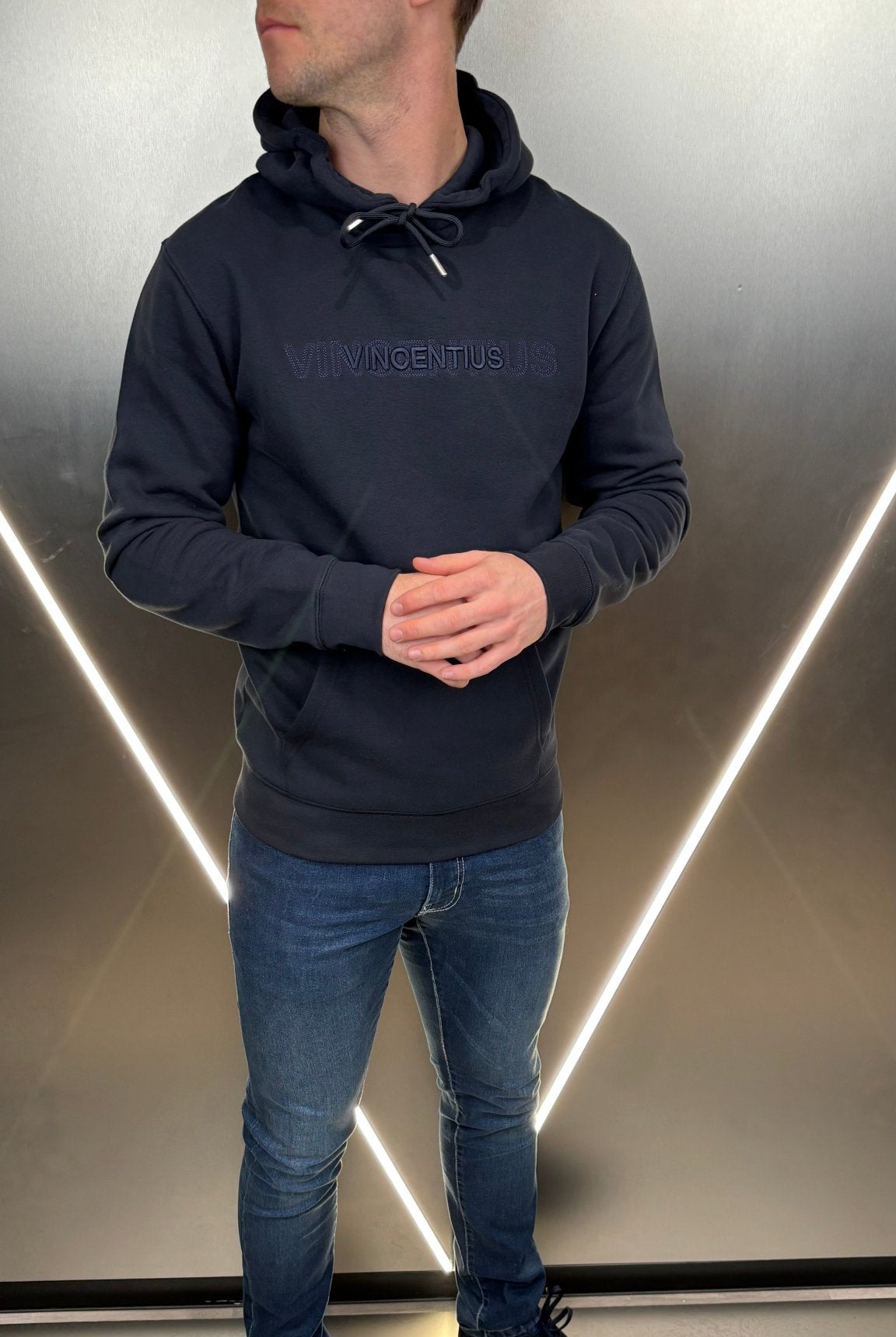 Double Embroidery Luxe Hoodie - Navy - Vincentius