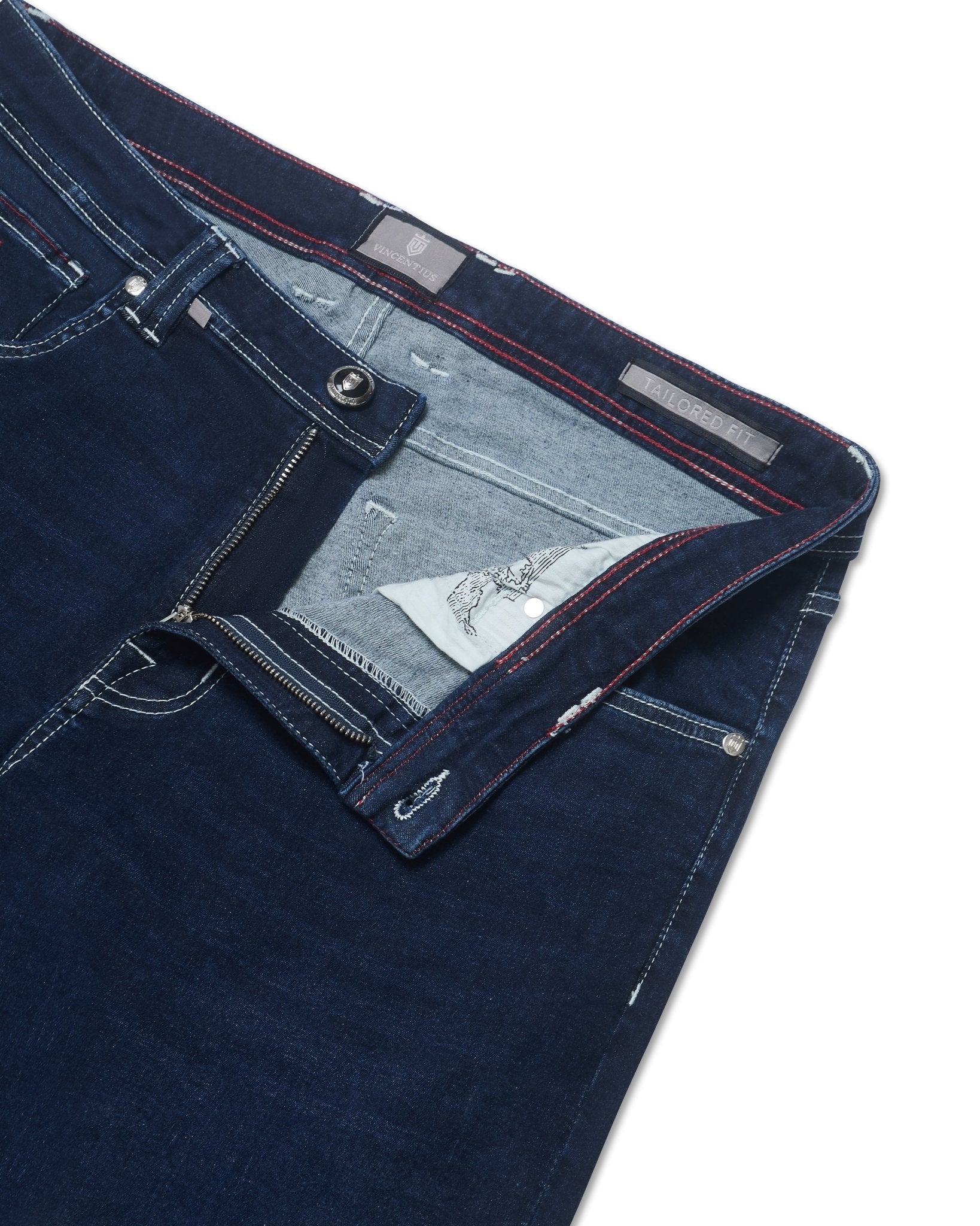 Luxury Edition Tailored Fit Jeans - Mid Blue/Navy Patch - Vincentius