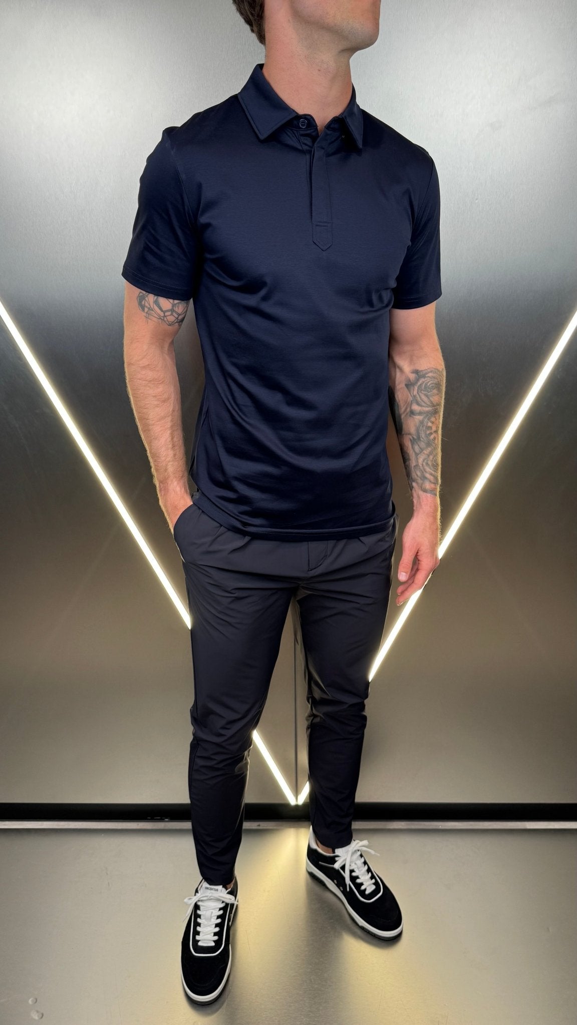 Luxury Mercerised Navy Polo T Shirt - Vincentius