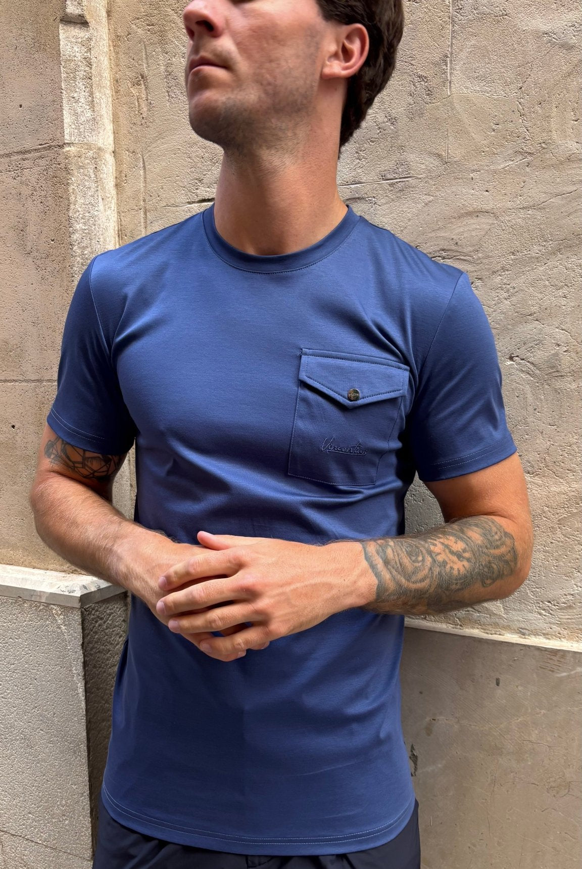 Luxury Mercerised Pocket Logo T-Shirt - Sapphire - Vincentius