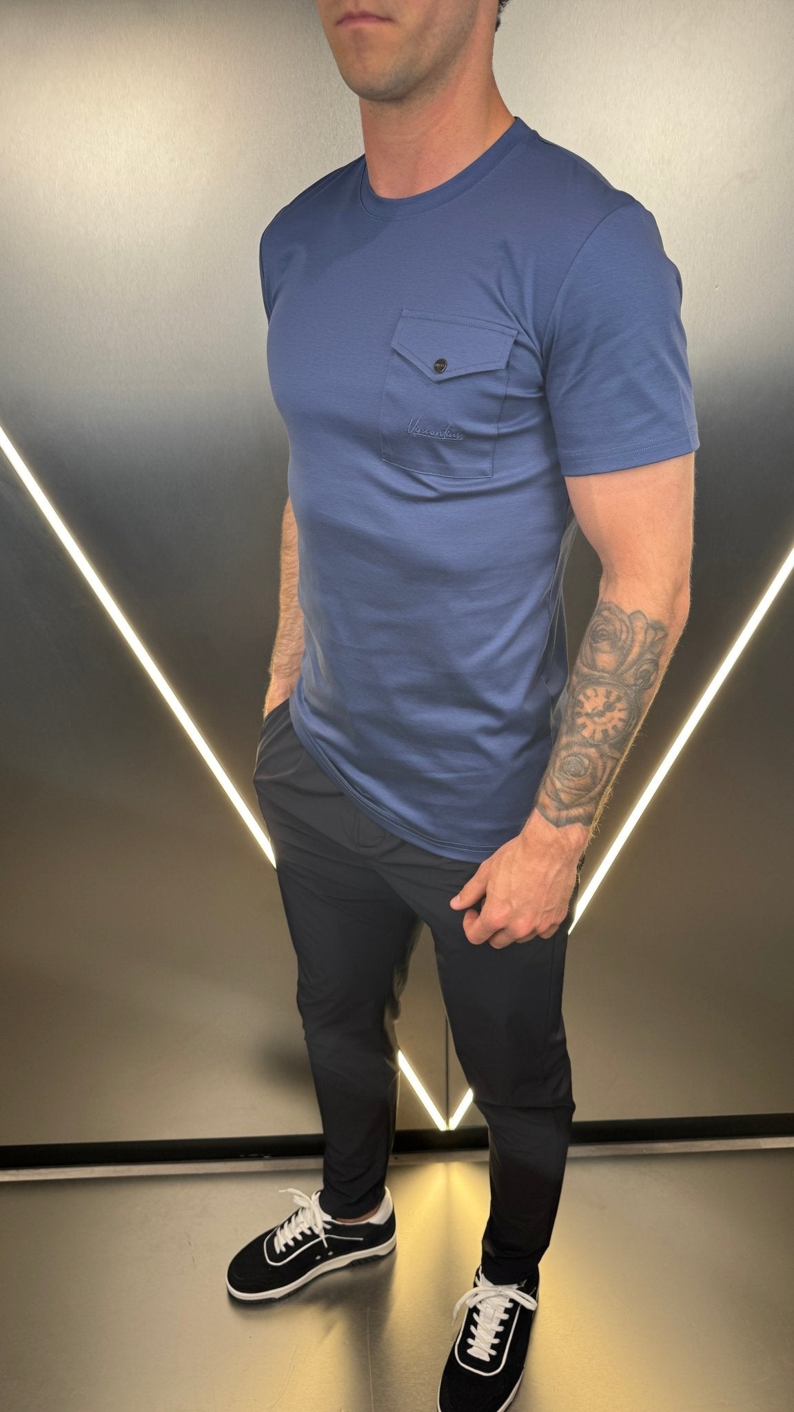 Luxury Mercerised Pocket Logo T-Shirt - Sapphire - Vincentius