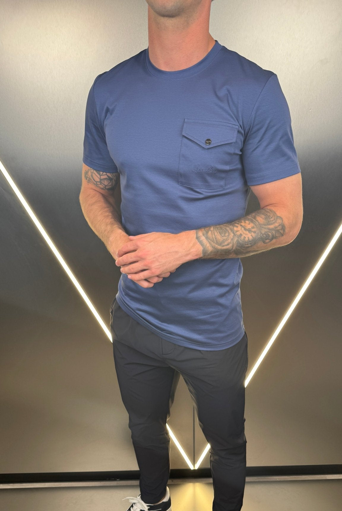 Luxury Mercerised Pocket Logo T-Shirt - Sapphire - Vincentius
