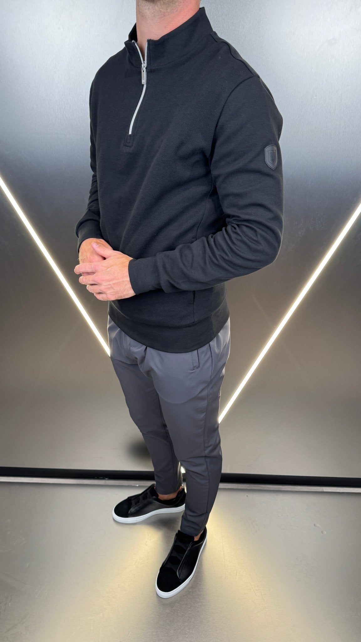 Pique Cotton 1/4 Zip - Black - Vincentius