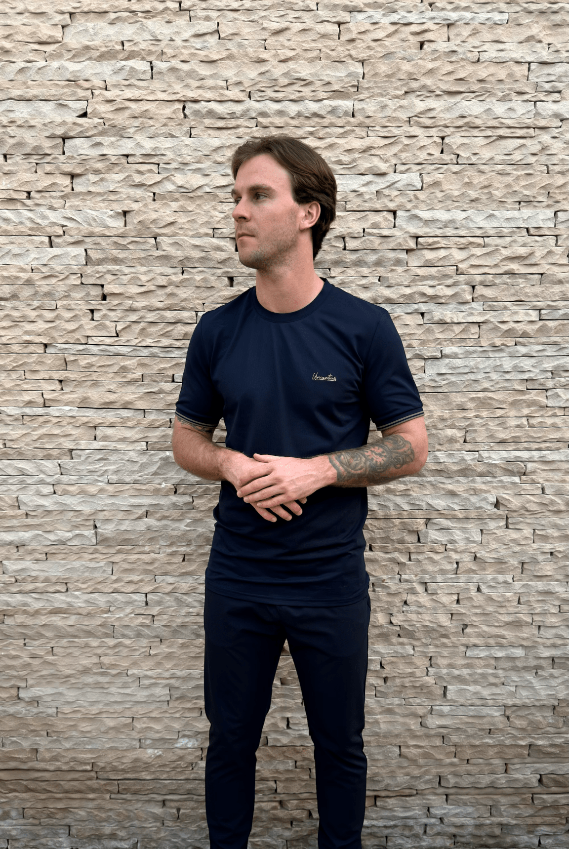 Signature Textured Cotton T-Shirt - Navy - Vincentius