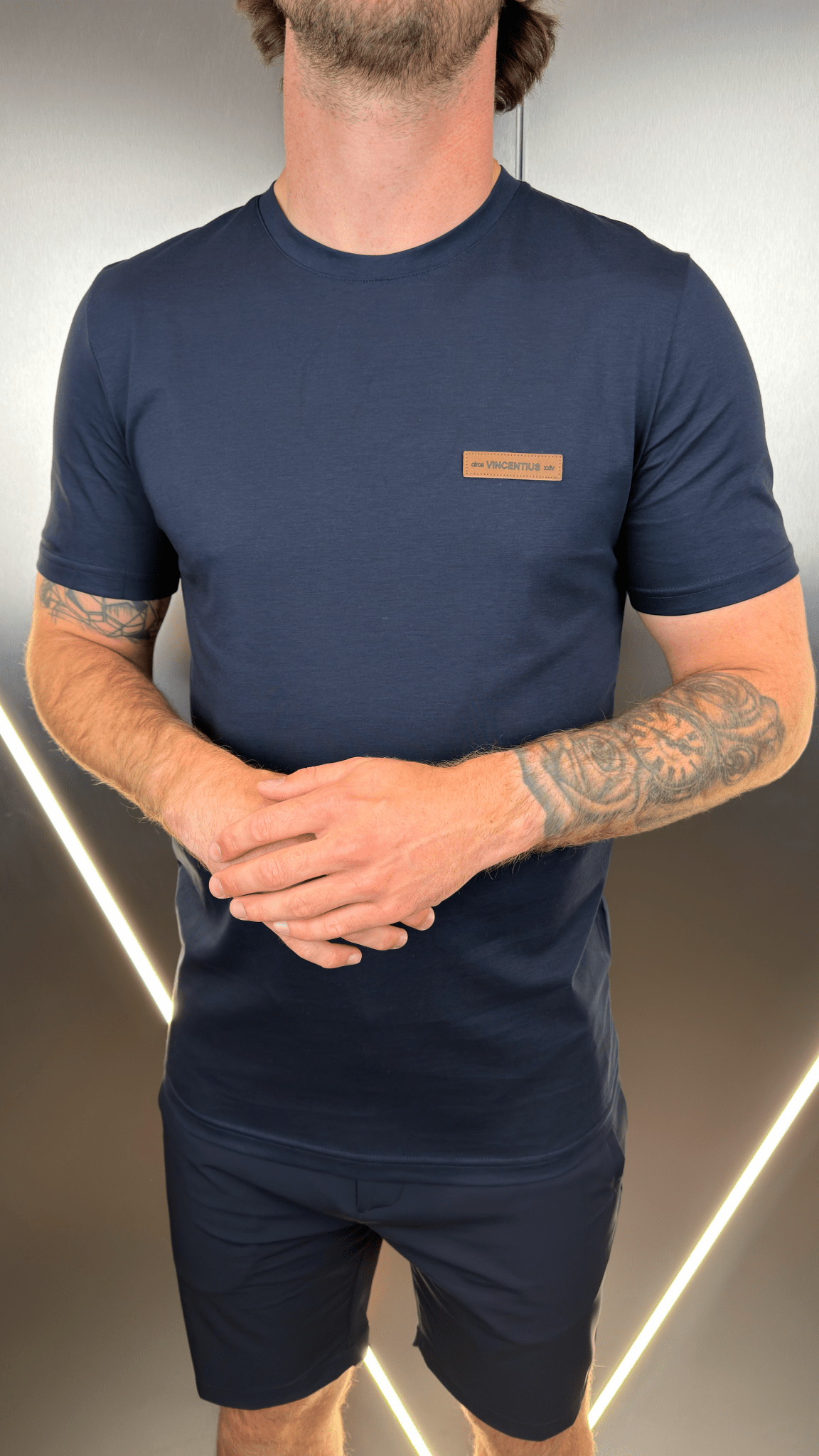 Vincentius Leather logo T-Shirt - Navy - Vincentius
