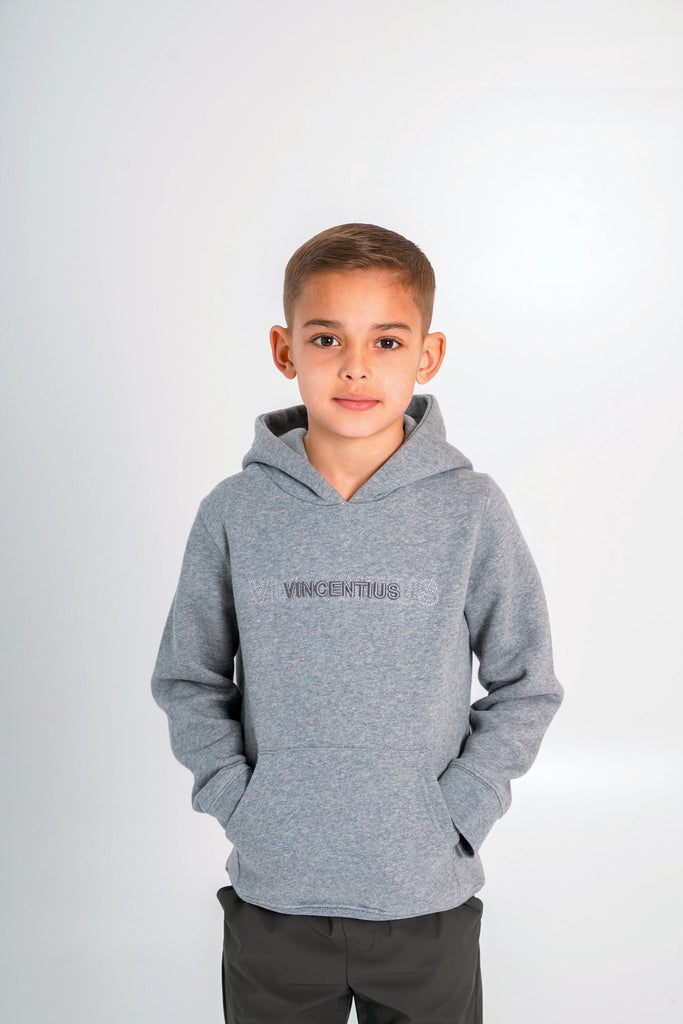 Boy's Double Embroidery Luxe Hoodie - Grey - Vincentius