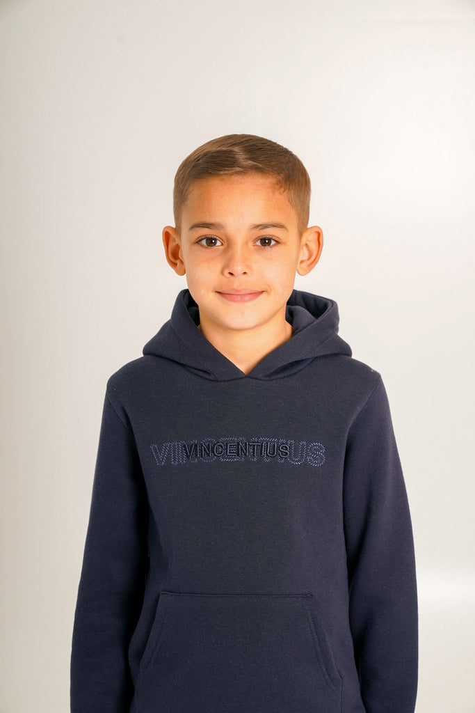 Boy's Double Embroidery Luxe Hoodie - Navy - Vincentius