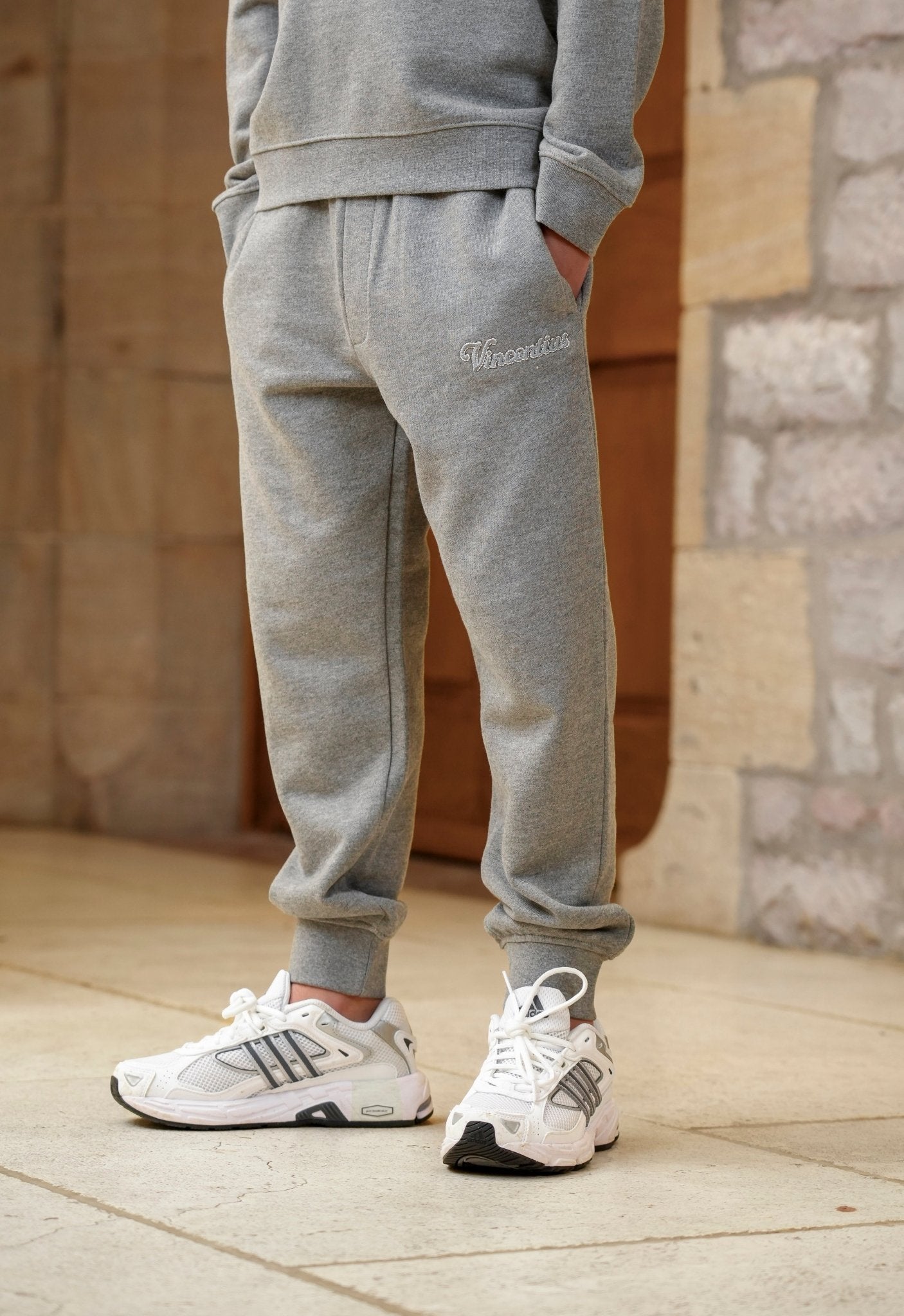 Boy's Loopback Script 1/4 Zip Tracksuit - Grey Marl - Vincentius