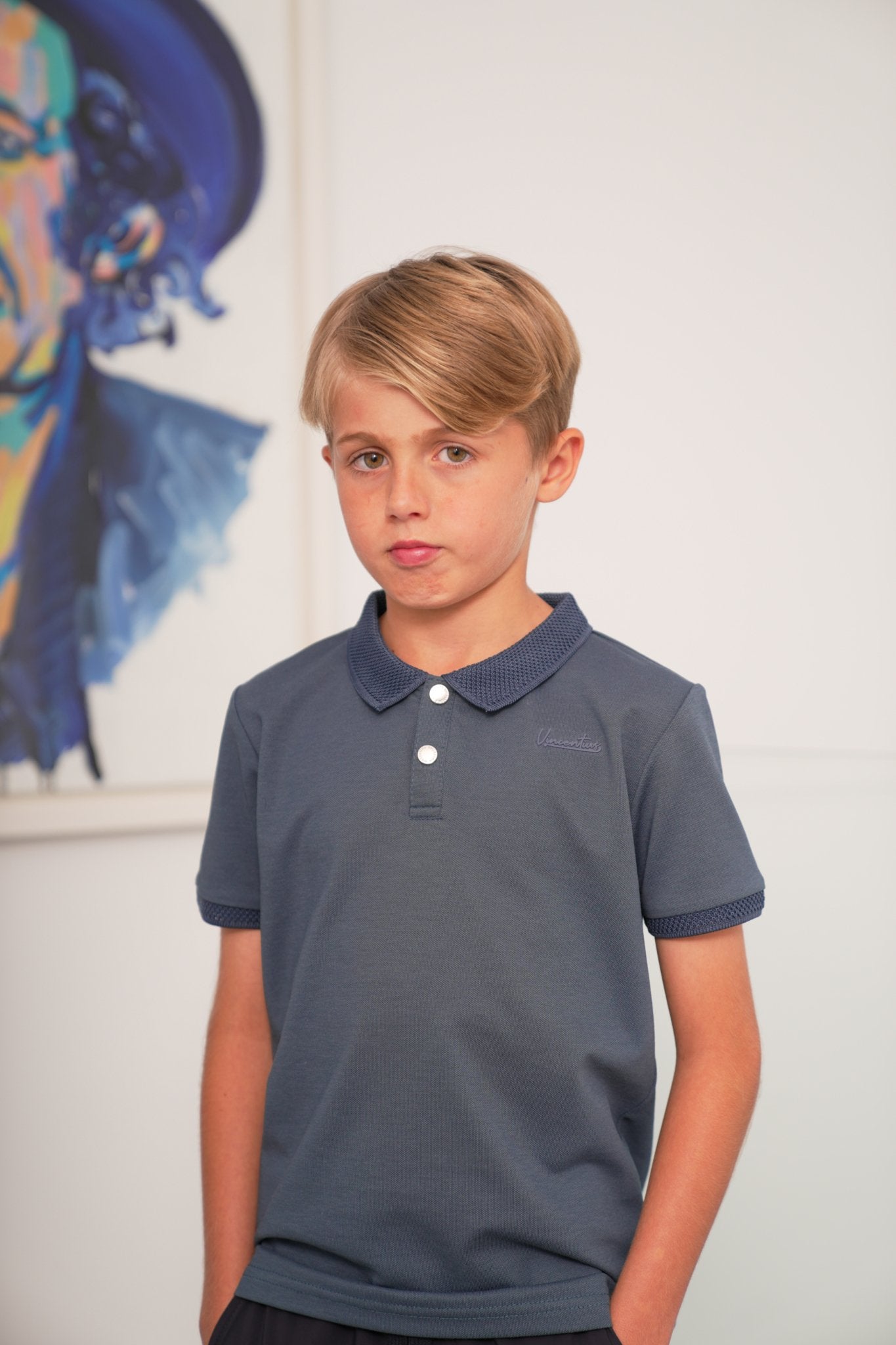 Boys Luxury Pique Logo Polo - Air Force - Vincentius