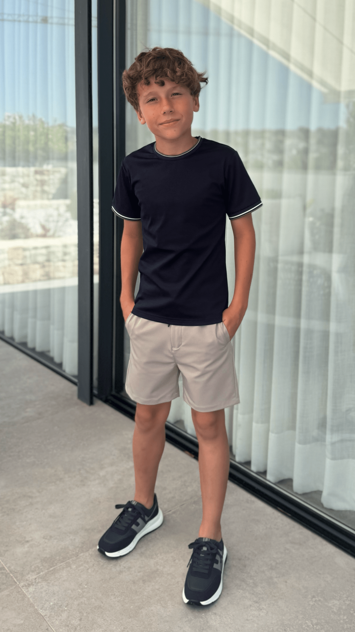 Boy's Striped Cuff T-Shirt - Navy - Vincentius