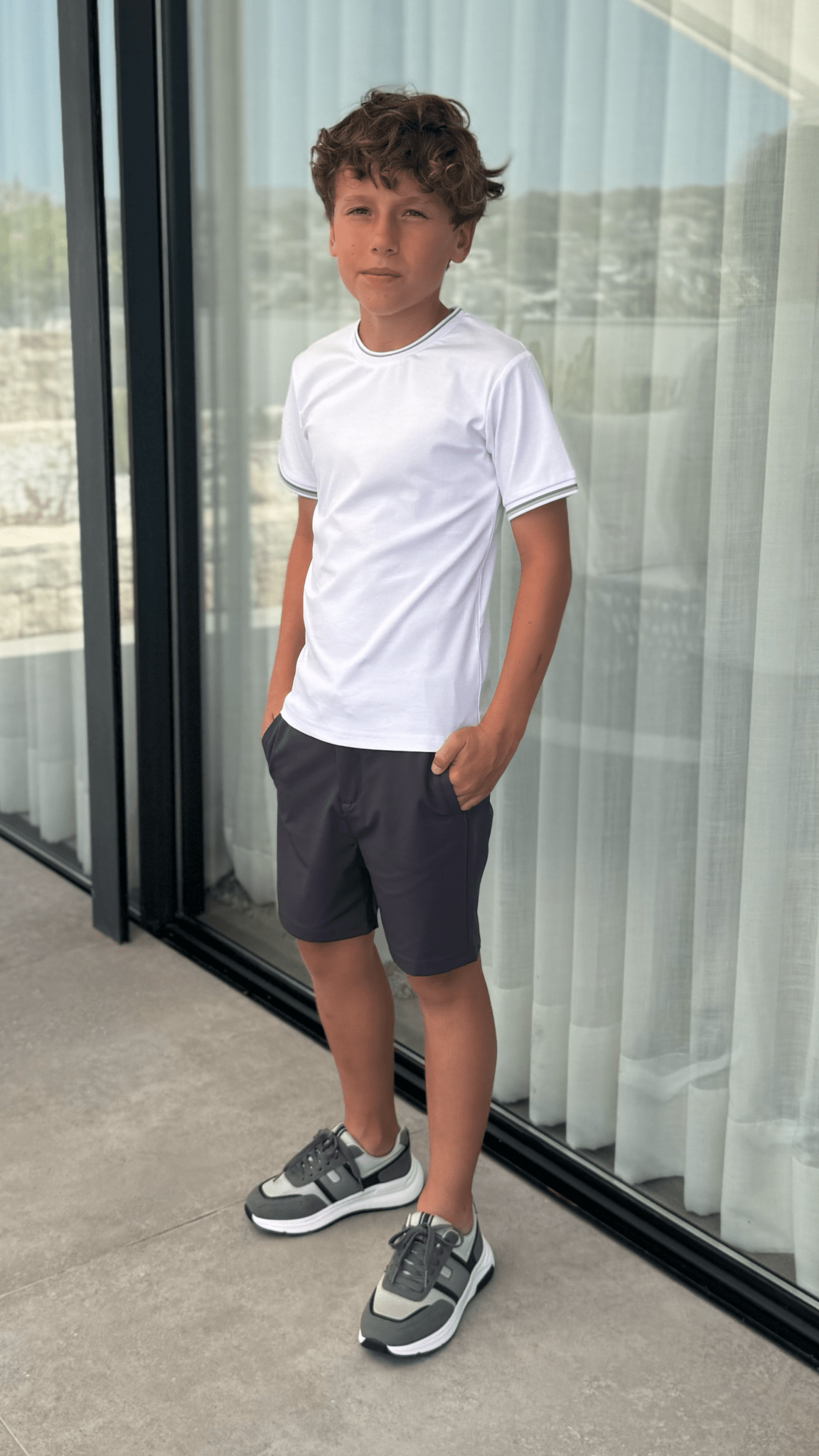 Boy's Striped Cuff T-Shirt - White - Vincentius