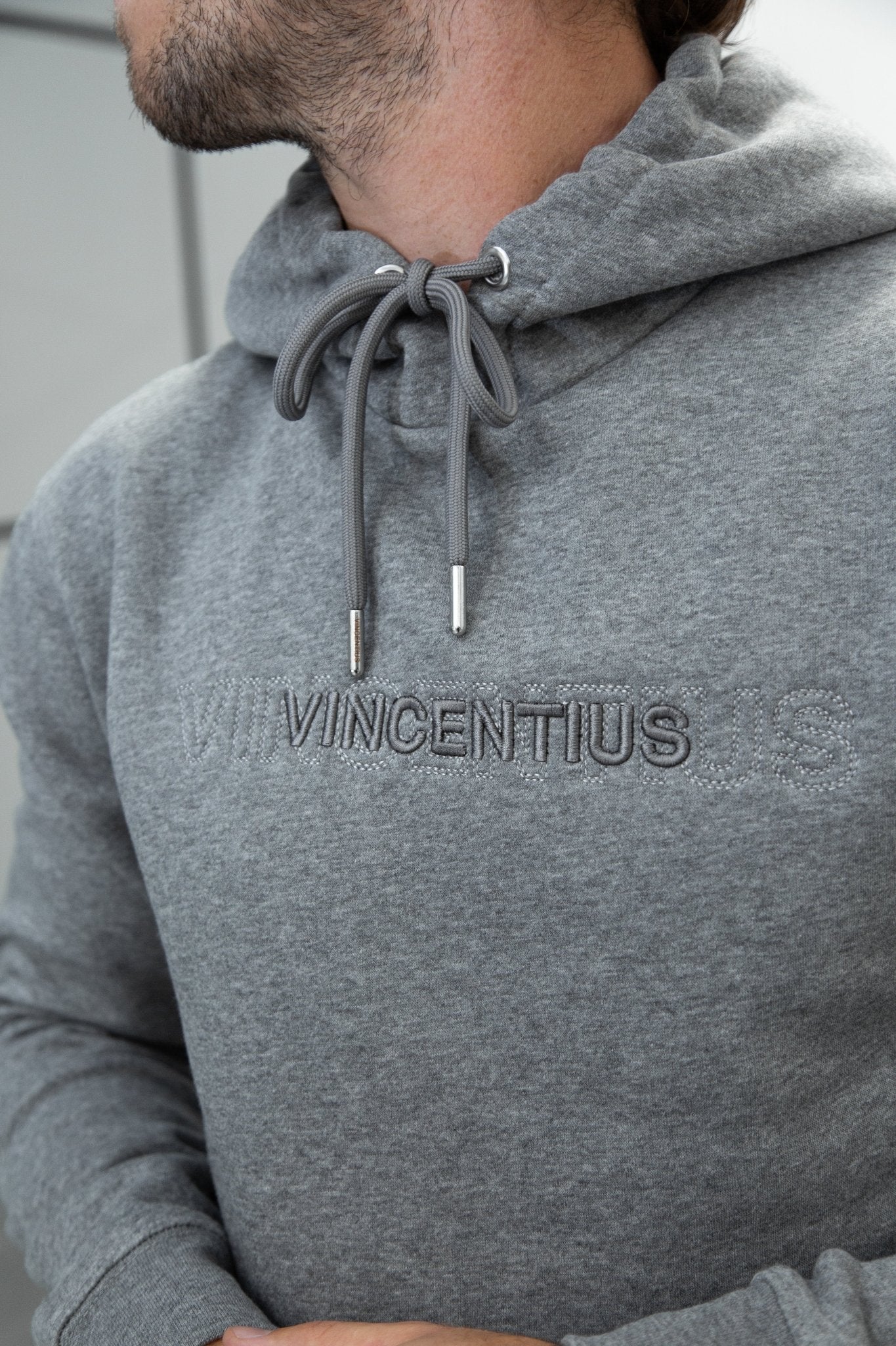 Double Embroidery Luxe Hoodie - Grey Marl - Vincentius