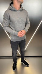 Embossed Diamond Shield Luxe Hoodie - Grey - Vincentius