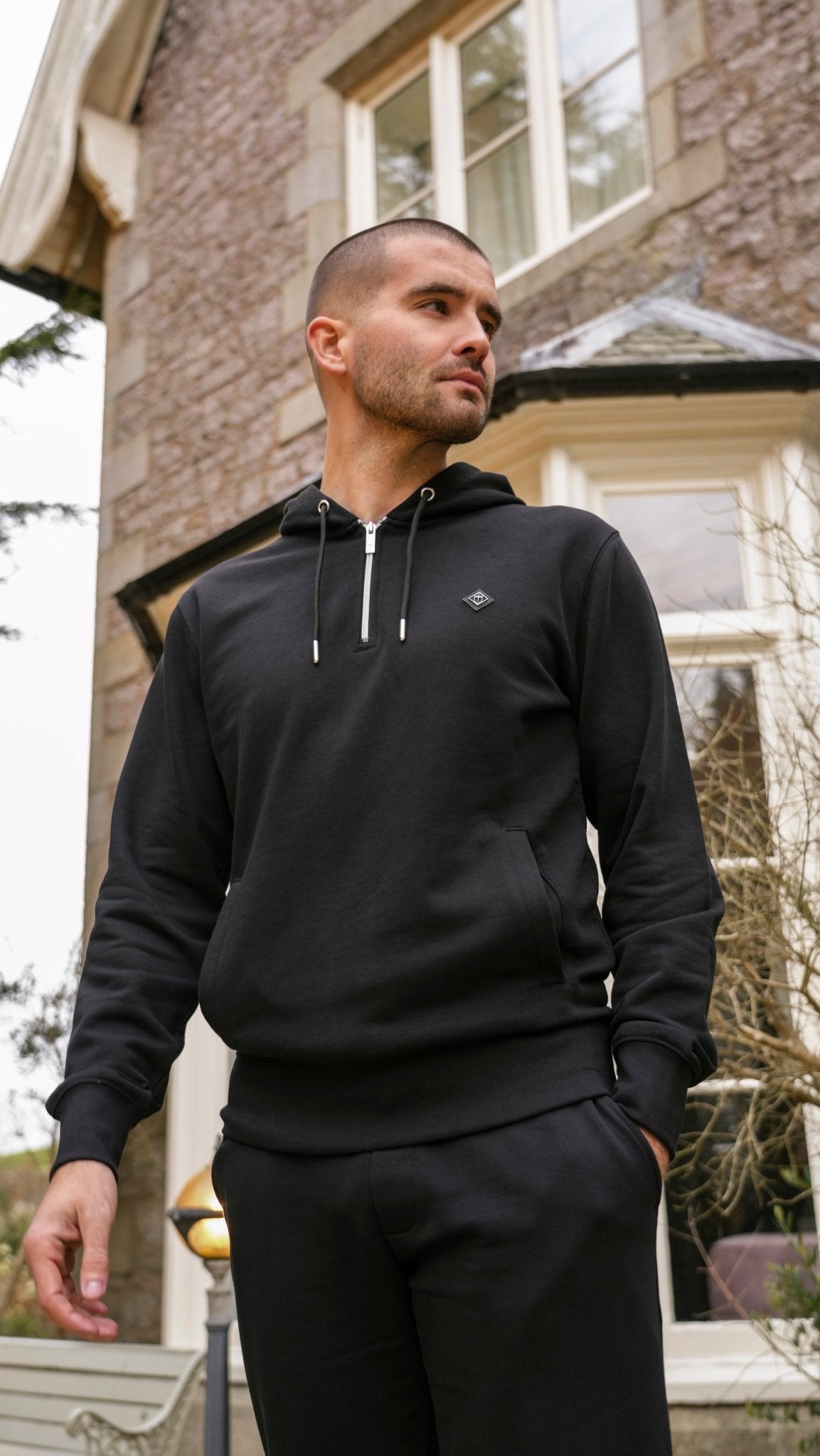 Loopback 1/4 Zip Hoodie - Black - Vincentius