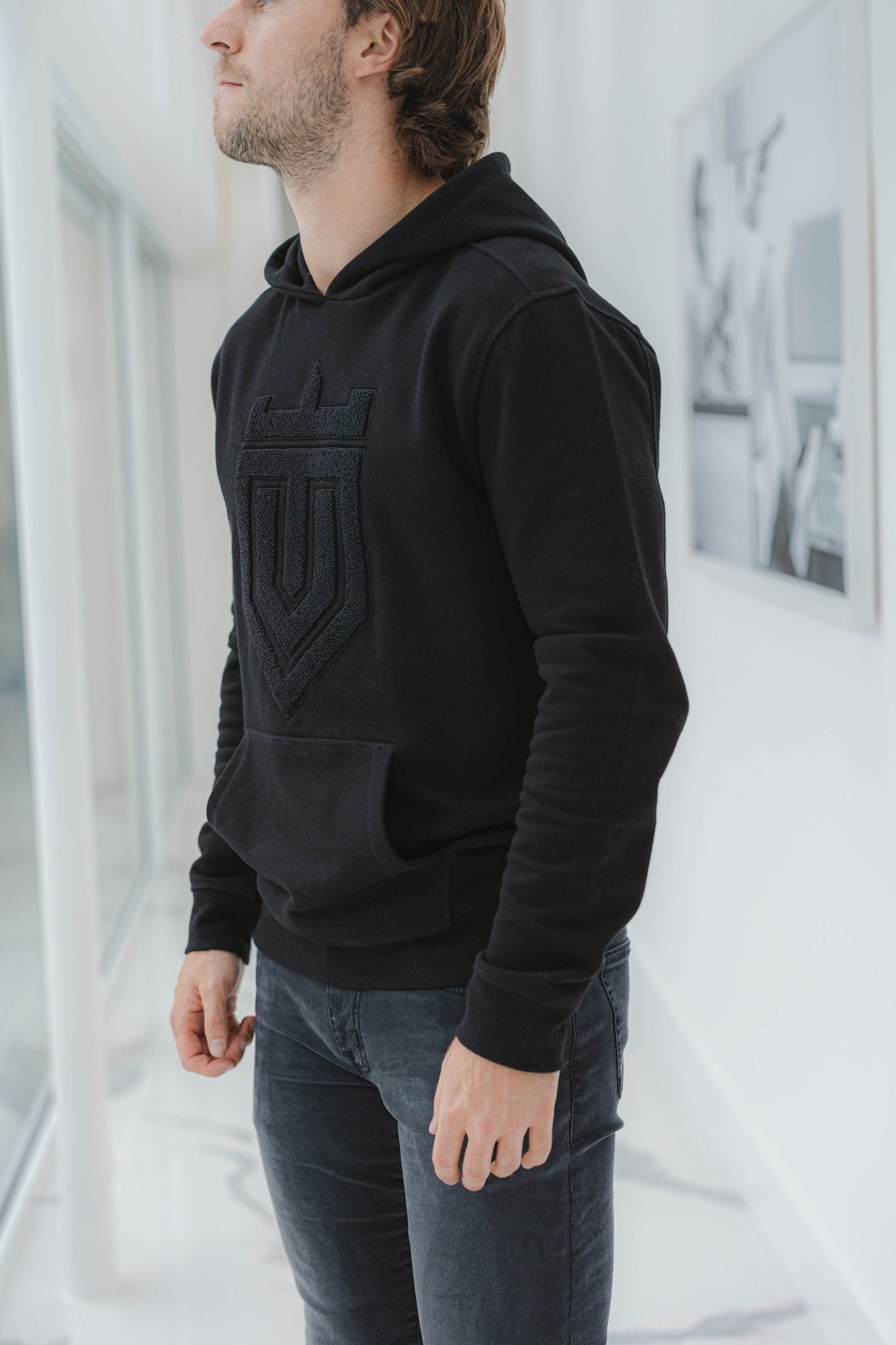 Luxury Boucle Shield Hoodie - Black - Vincentius