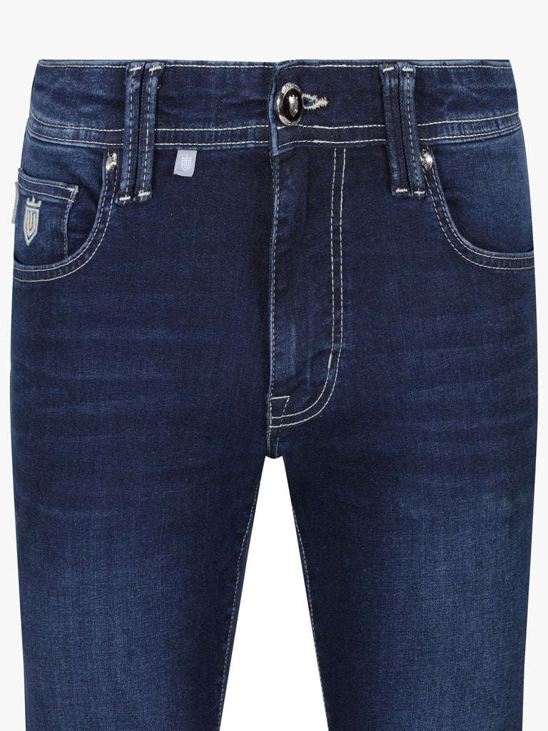 Luxury Edition Tailored Fit Jeans - Mid Blue/White Patch - Vincentius