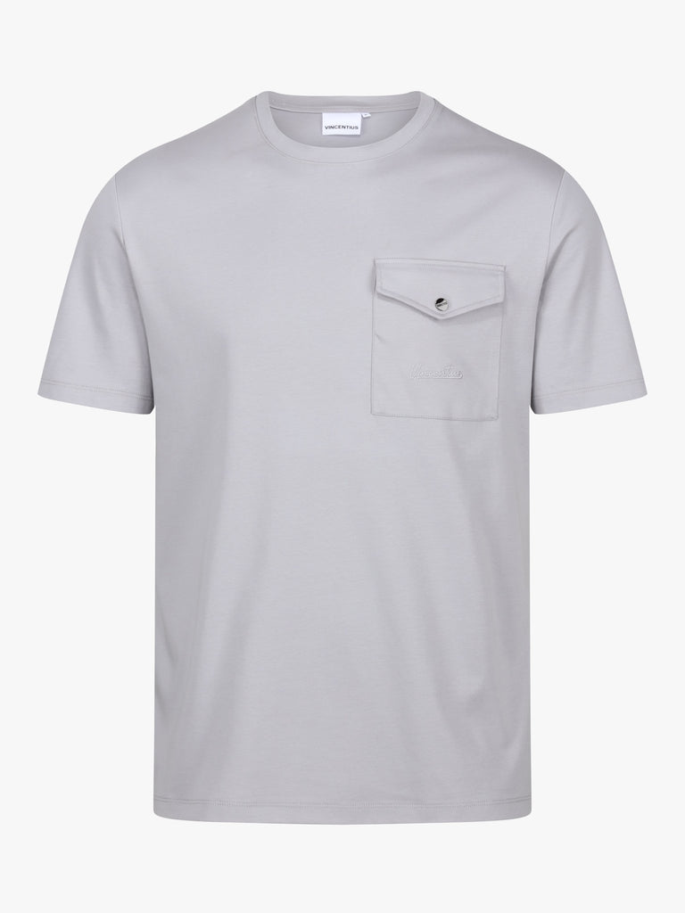 Luxury Mercerised Pocket Logo T-Shirt - Ice Grey - Vincentius