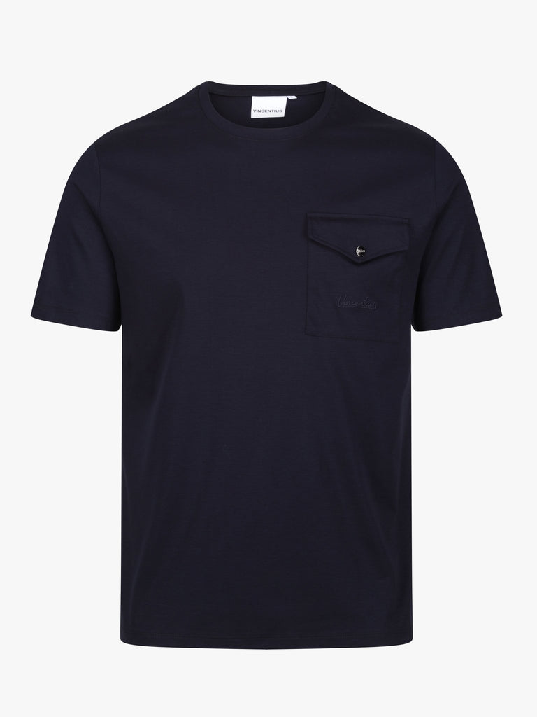 Luxury Mercerised Pocket Logo T-Shirt - Navy - Vincentius