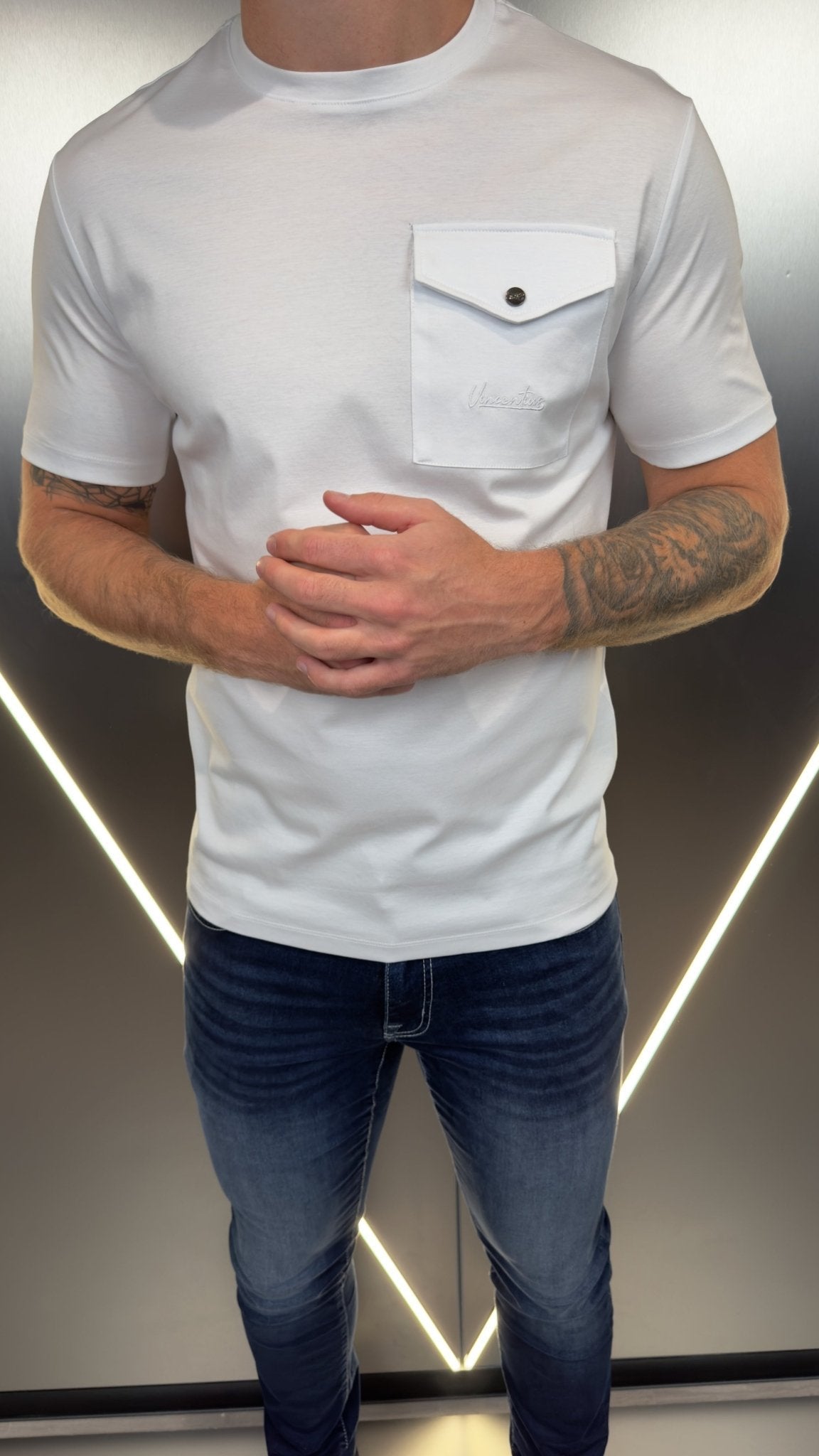 Luxury Mercerised Pocket Logo T-Shirt - White - Vincentius