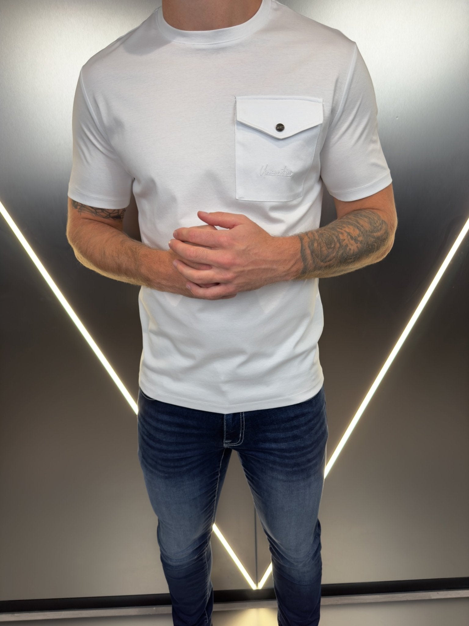 Luxury Mercerised Pocket Logo T-Shirt - White - Vincentius