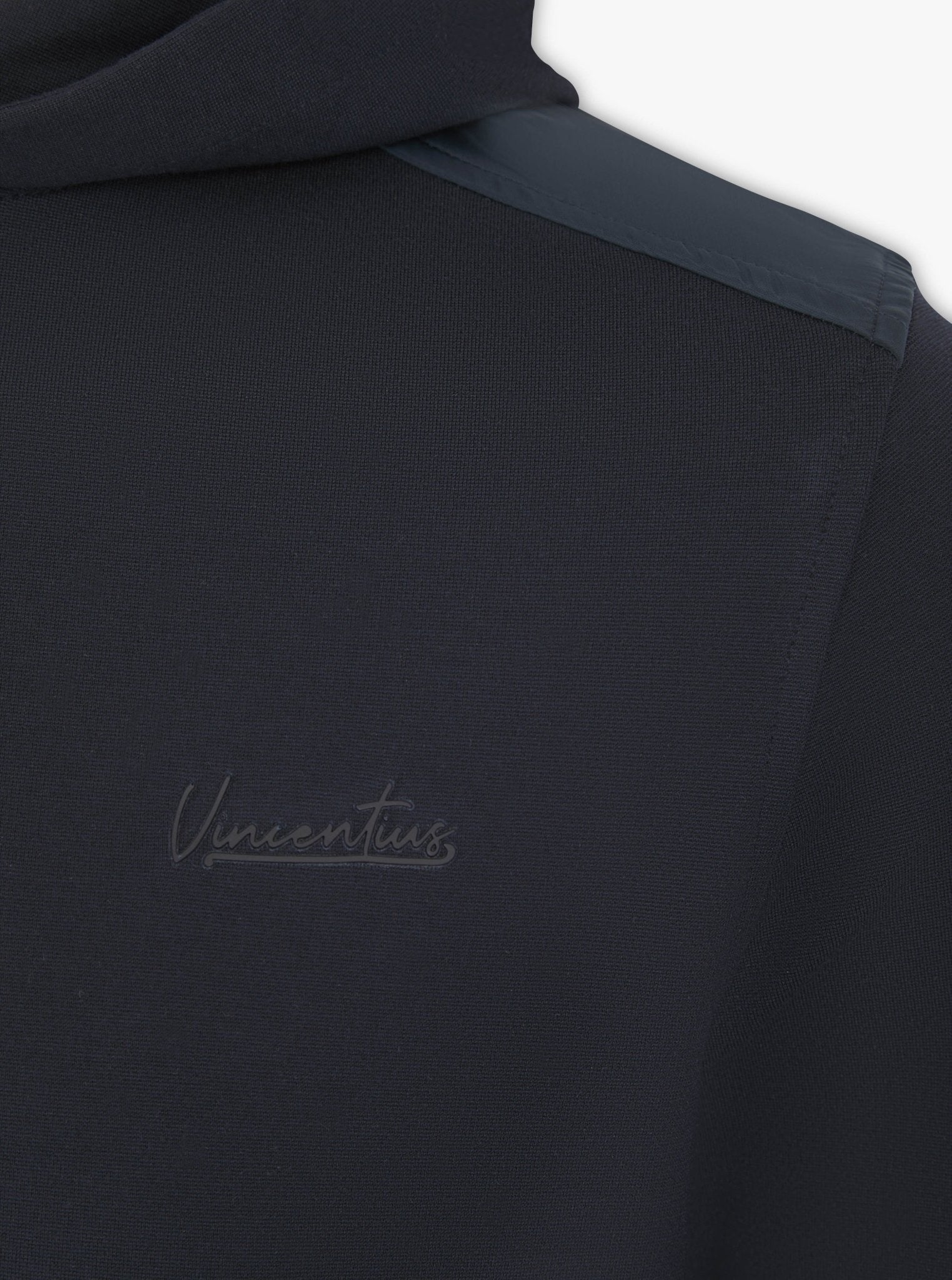 Luxury Nylon Panel Logo Hoodie - Navy - Vincentius