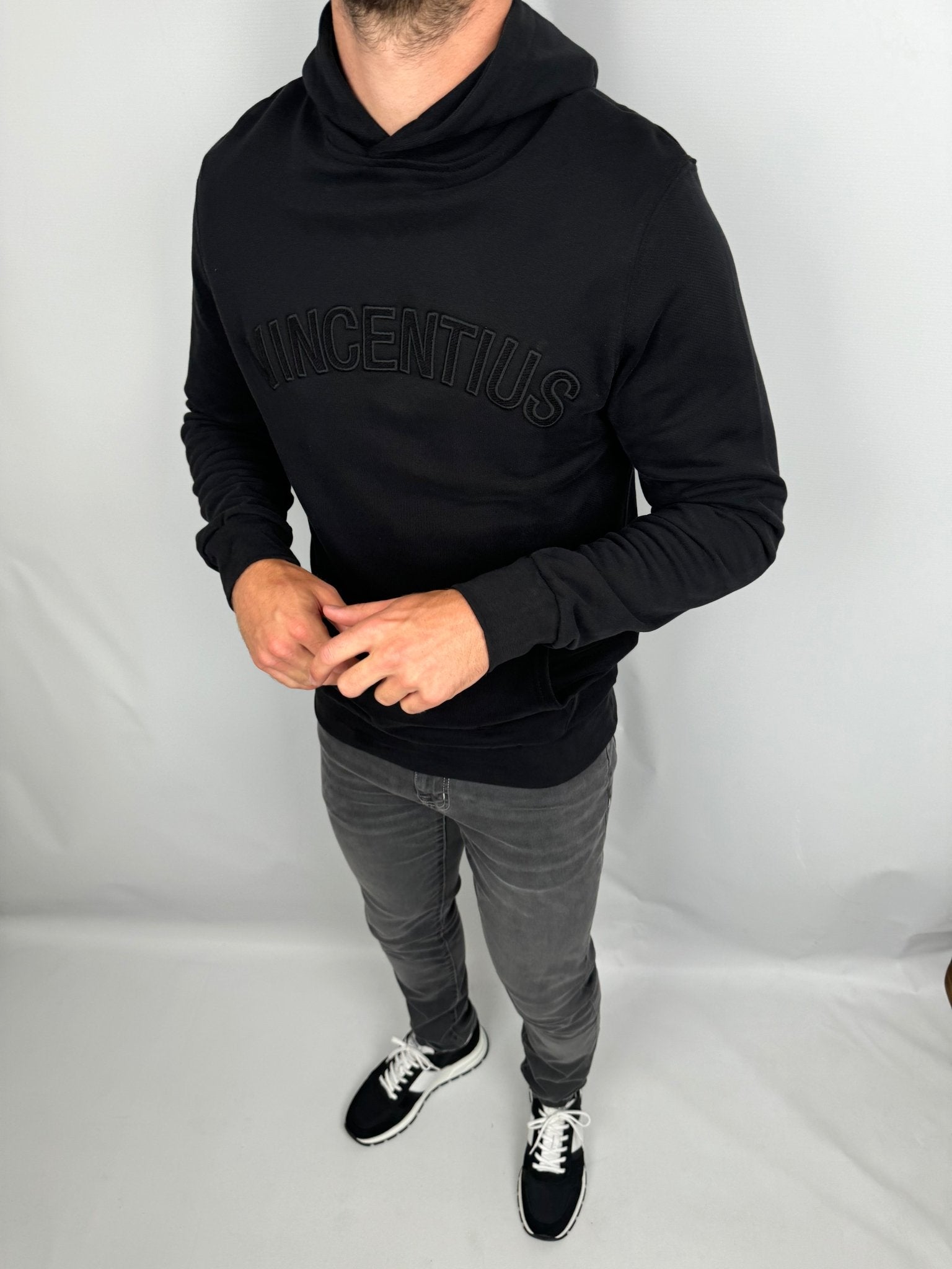 Luxury Tonal Applique Hoodie - Black - Vincentius