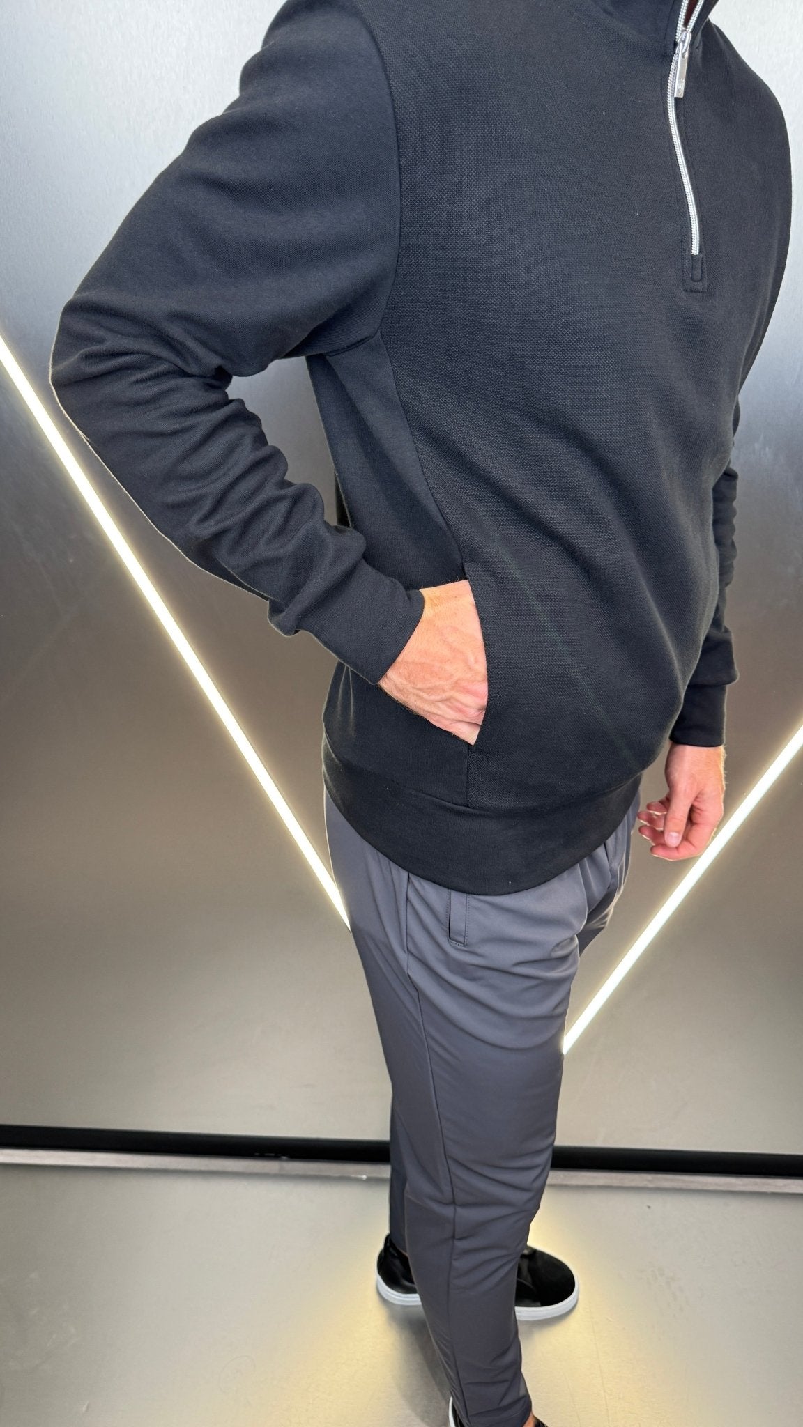 Pique Cotton 1/4 Zip - Black - Vincentius