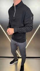 Pique Cotton 1/4 Zip - Black - Vincentius