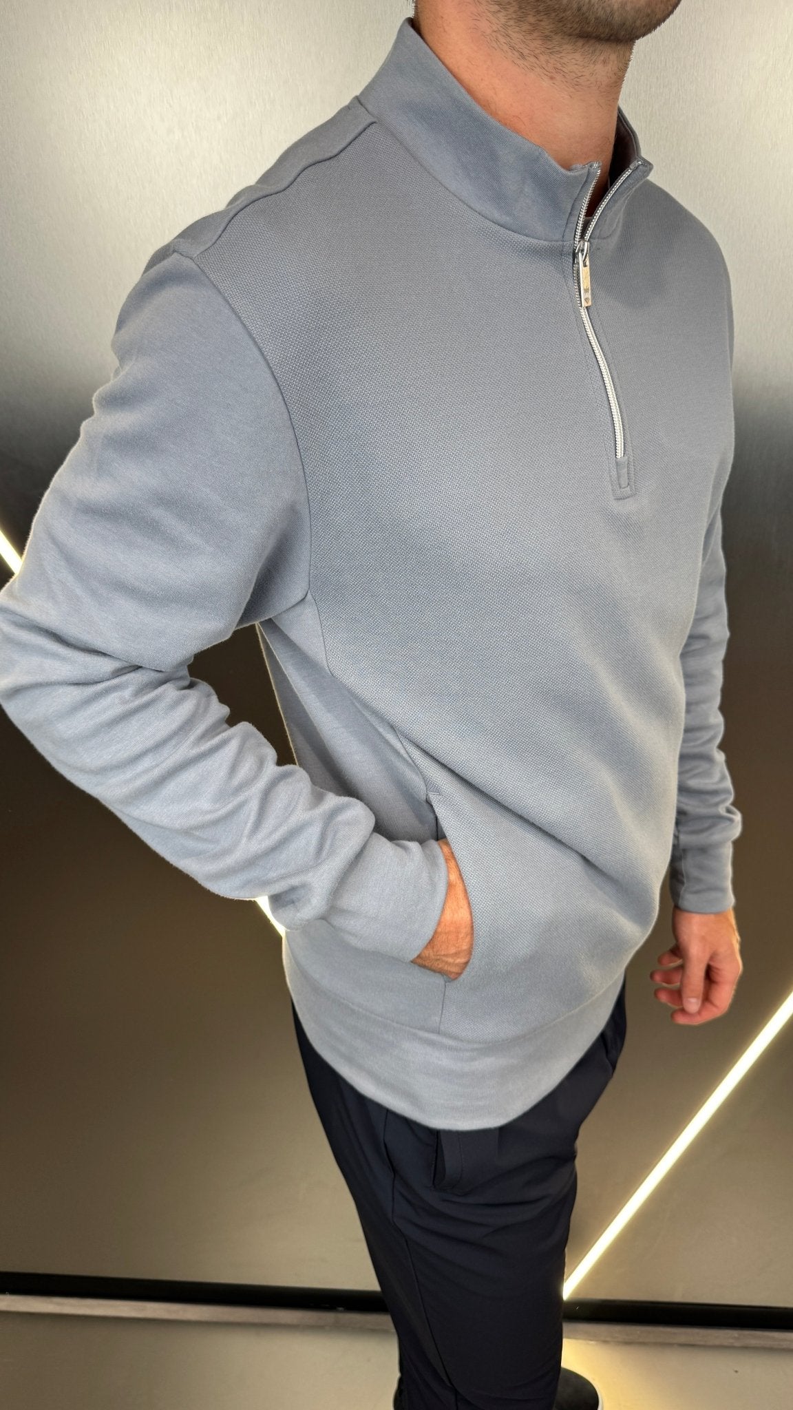 Pique Cotton 1/4 Zip Jumper - Nado Grey - Vincentius