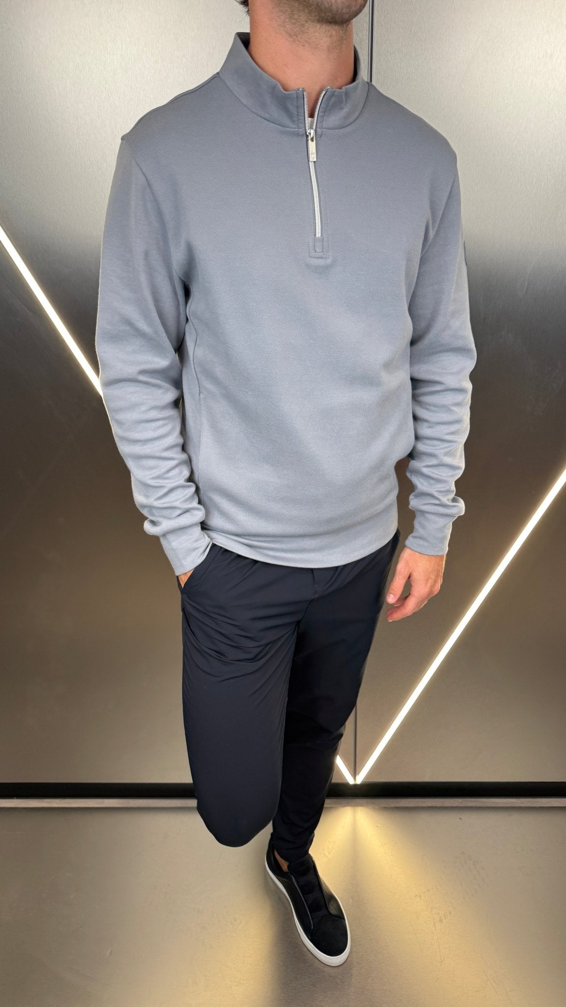 Pique Cotton 1/4 Zip Jumper - Nado Grey - Vincentius