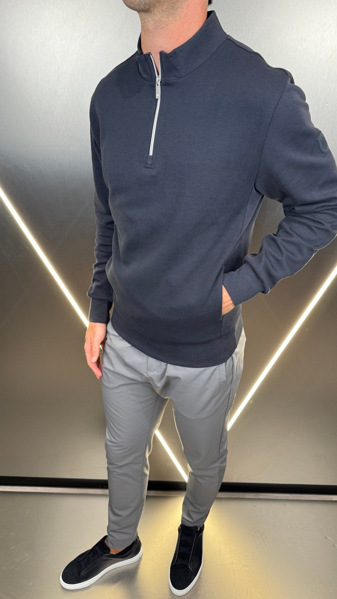 Pique Cotton 1/4 Zip - Navy - Vincentius