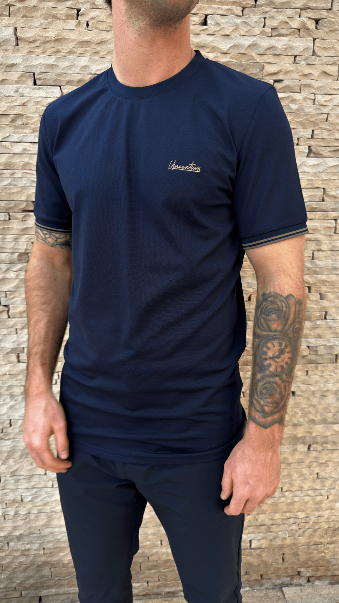 Signature Textured Cotton T-Shirt - Navy - Vincentius