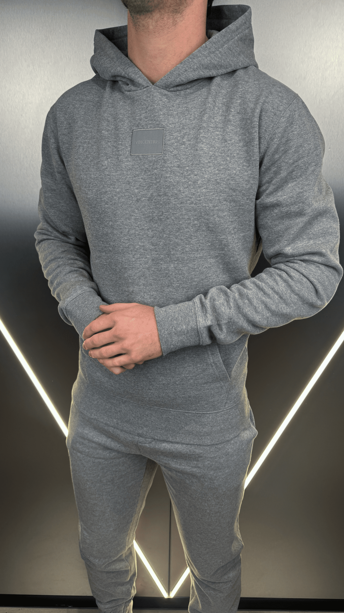 Tonal Badge Every Day Tracksuit - Grey Marl - Vincentius