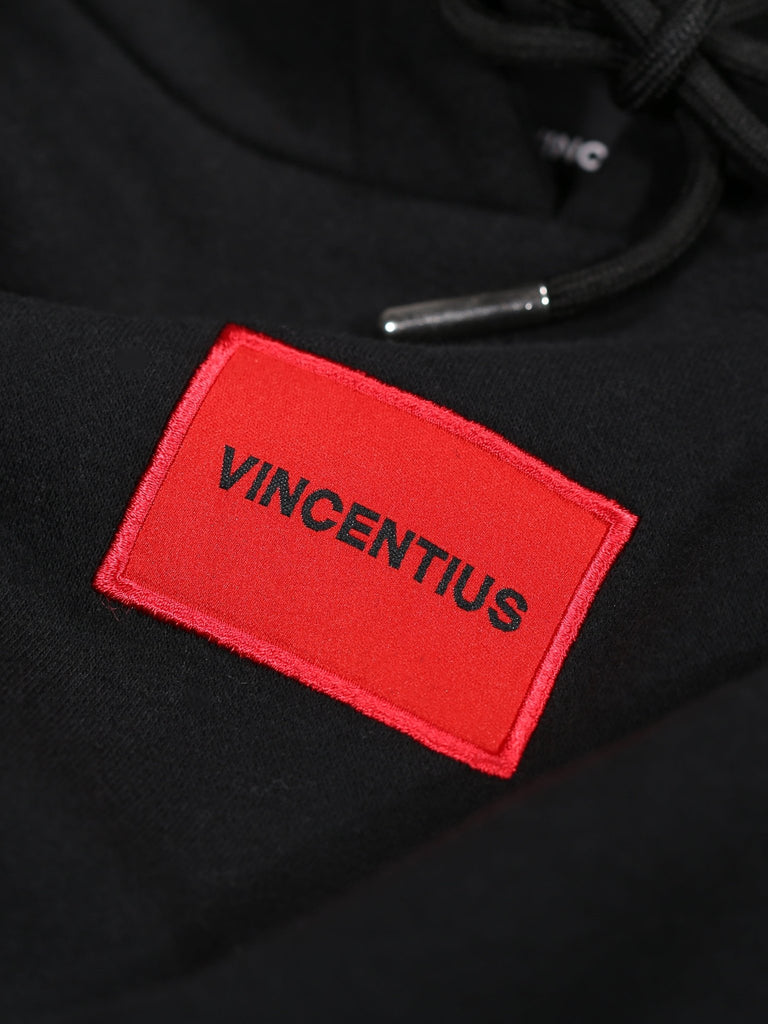Badge Luxe Hoodie - Black/Red - Vincentius