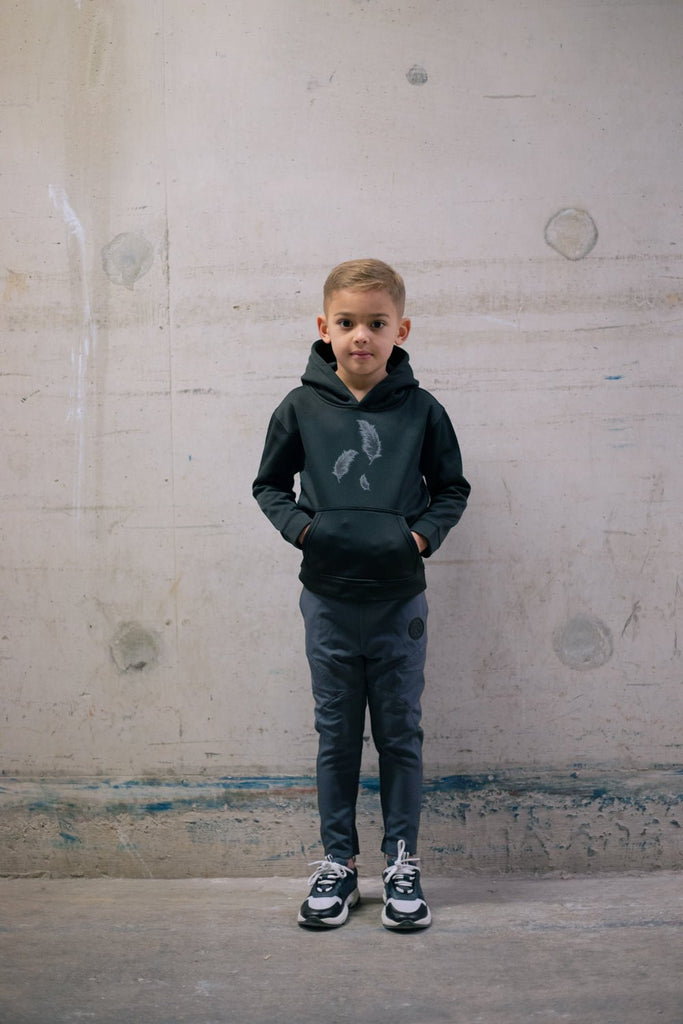 Boy's Luxe Black Feather Black Hoodie - Vincentius