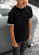 Boys Ribbed Cuff Black T Shirt - Vincentius