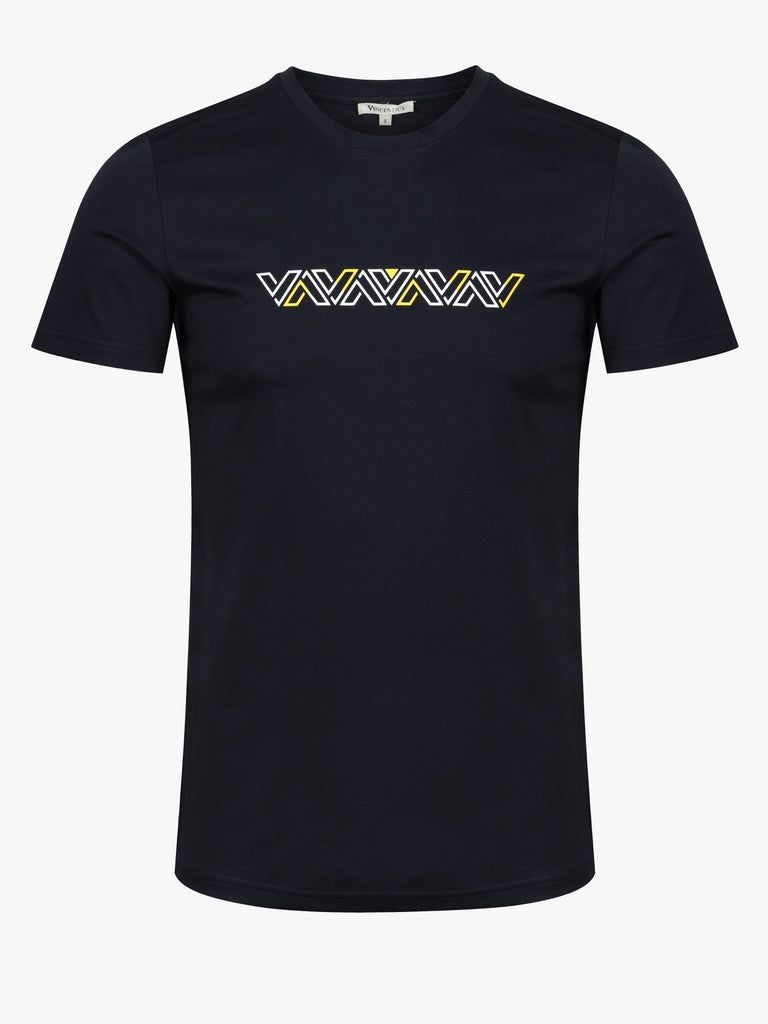 Luxury Navy & Yellow V Line T-Shirt - Vincentius