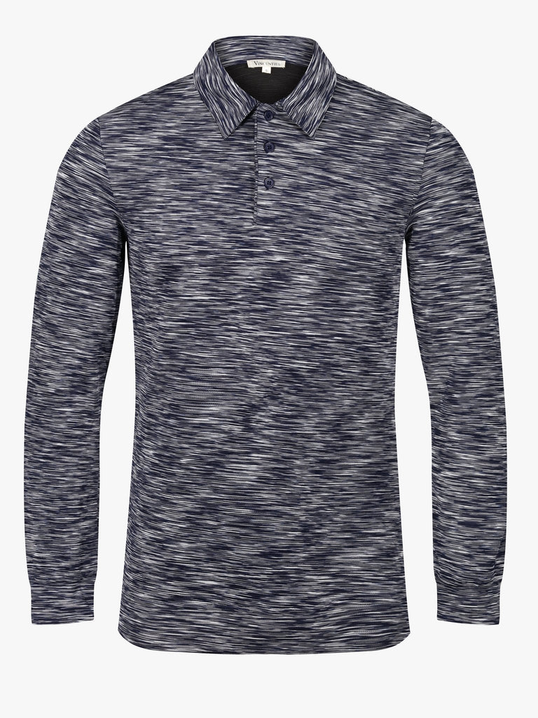 Space Dye Long Sleeve Polo Navy - Vincentius